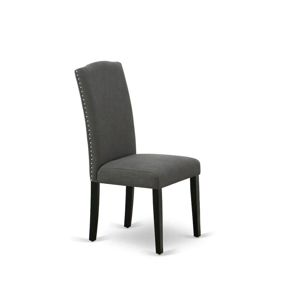 Back. East West Furniture - 7 Piece Modern Dining Table Set Consist of a Rectangle Wooden Table and 6 Dark Gotham Linen Fabric Upholstered Chairs - Black.