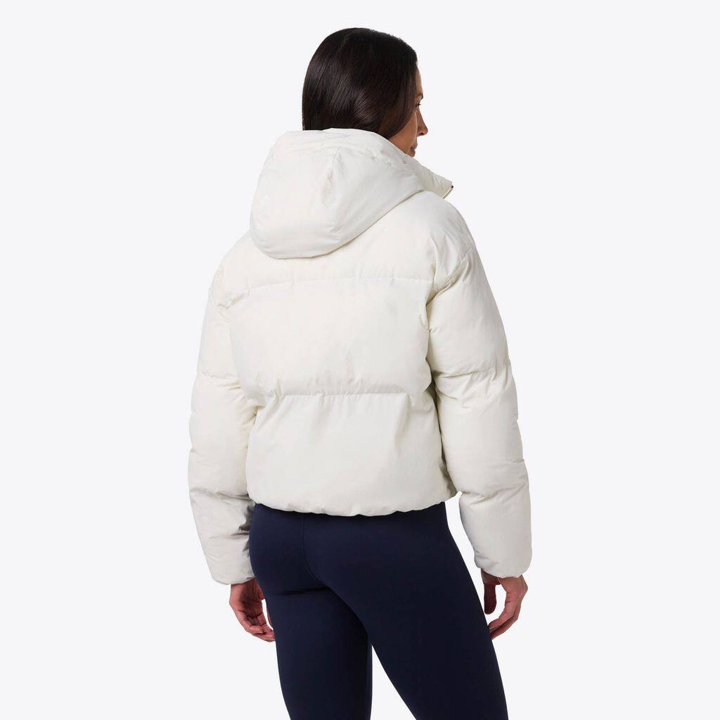 Back. Mobile Warming - App Controlled Women's Cloud IX Crop Puffer Heated Jacket - Cream.