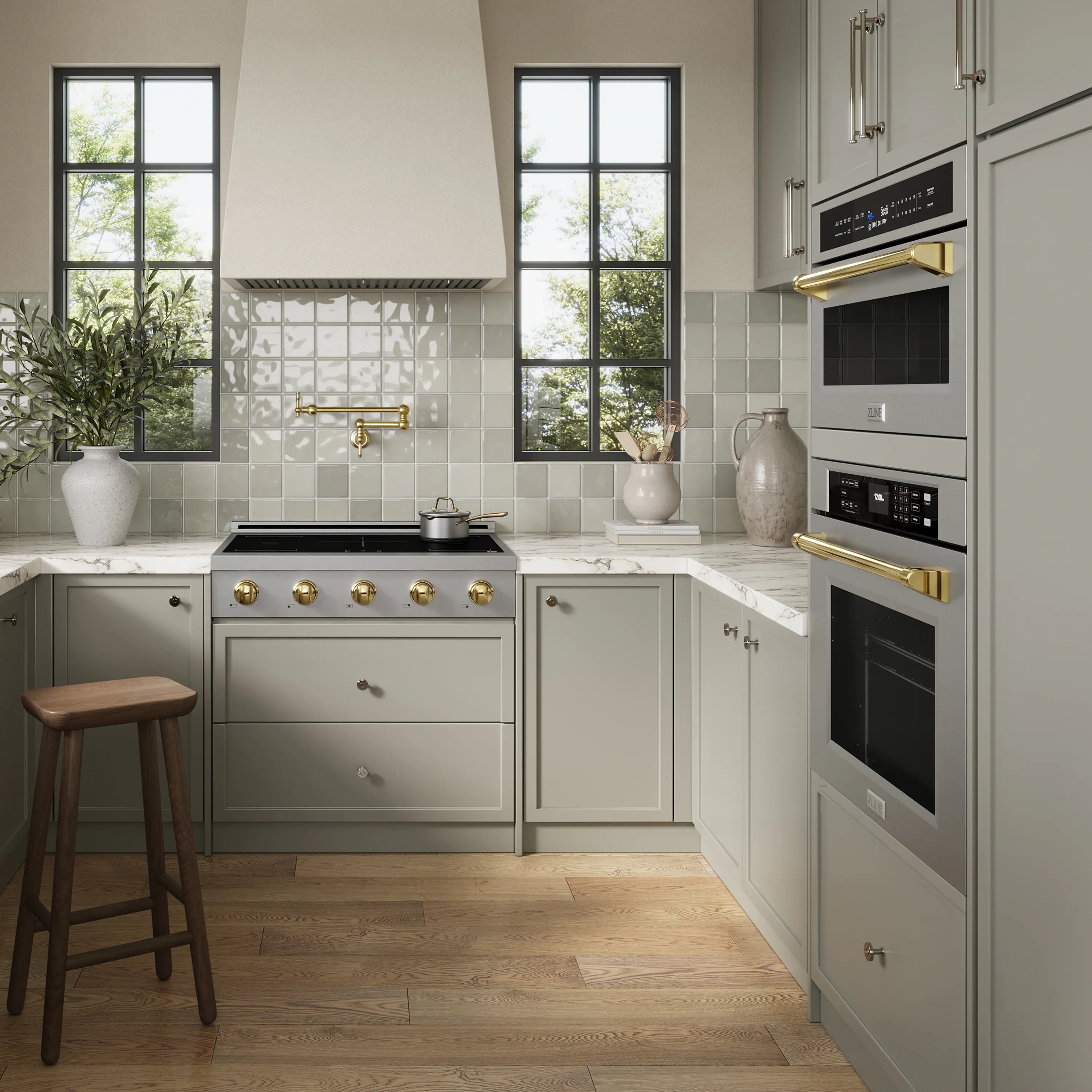 Angle. ZLINE - Autograph 36 in. Paramount Built-in Induction Rangetop with 5 Elements in Stainless Steel and Polished Gold Accents - Stainless Steel.