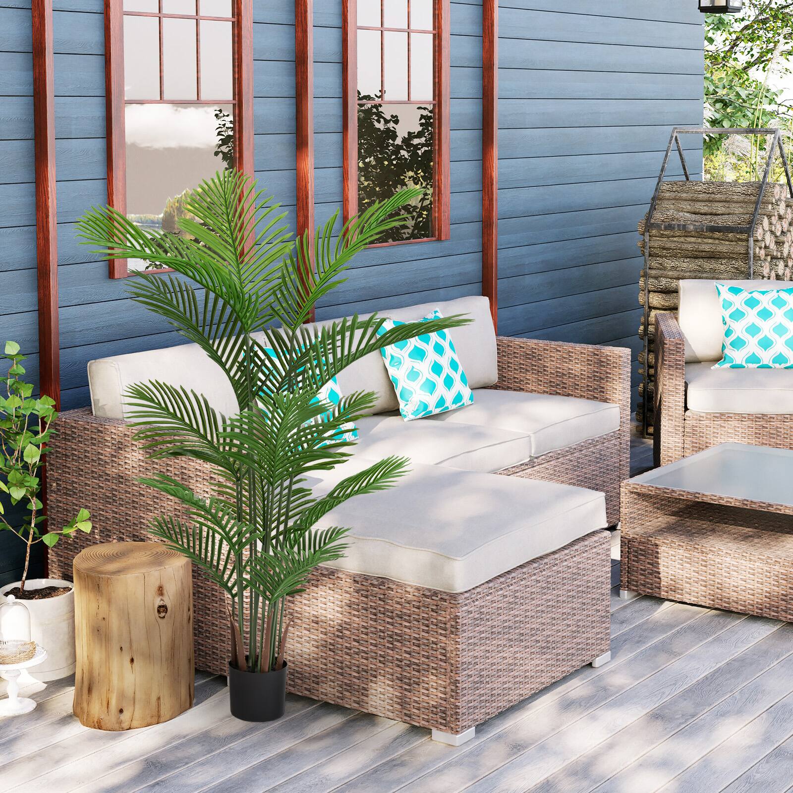 Alt View 7. Glintex - Artificial Areca Palm Plant, 5.2ft Tall Faux Tropical Dypsis Lutescens Tree in Pot for Indoor or Outdoor , 2pcs/set - Green.