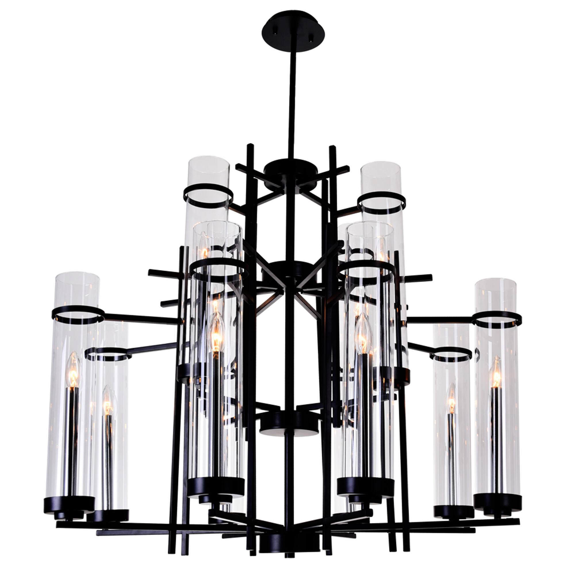 Angle. CWI Lighting - Sierra 12 Light Up Chandelier With Black Finish - Black.