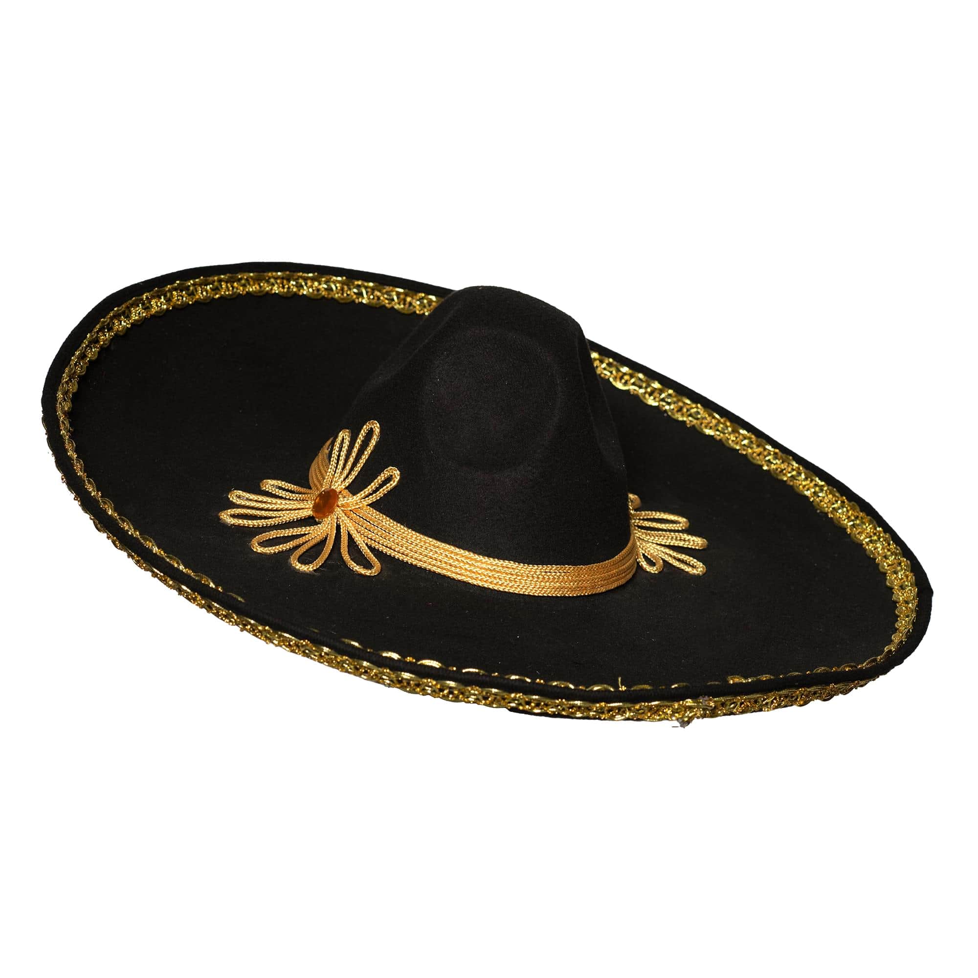 Underwraps - Sombrero With Gold Metallic Trim Adult Costume Accessory - Black