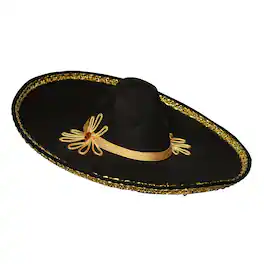 Underwraps - Sombrero With Gold Metallic Trim Adult Costume Accessory - Black