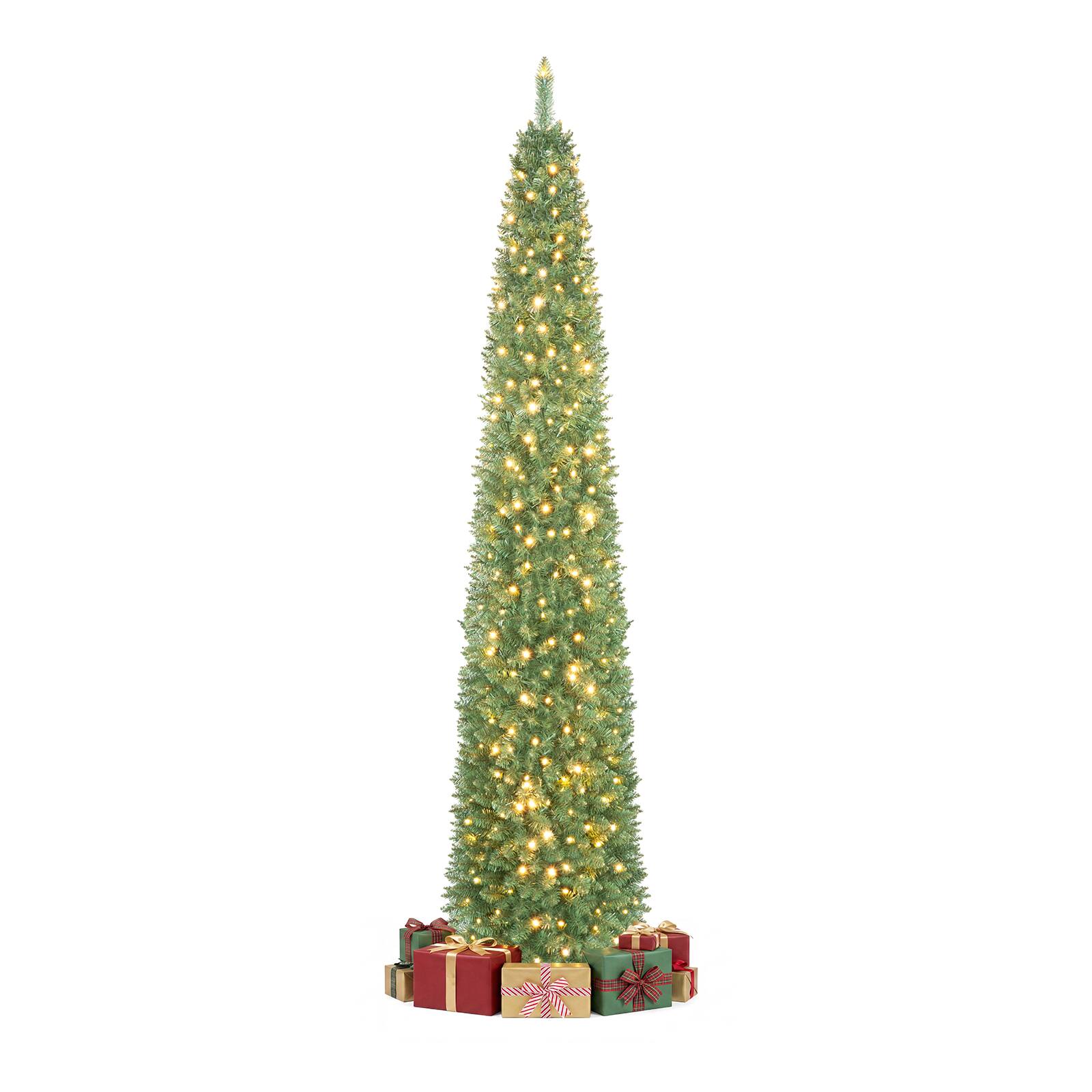 Alt View 1. Gymax - Gymax 9 FT Pre-Lit Artificial Christmas Tree Realistic Slim Pencil Xmas Tree - Green.