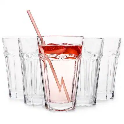 Front. BreeBe - Pearl Ridge Highball Glasses (13 oz. set of 6) - Clear.