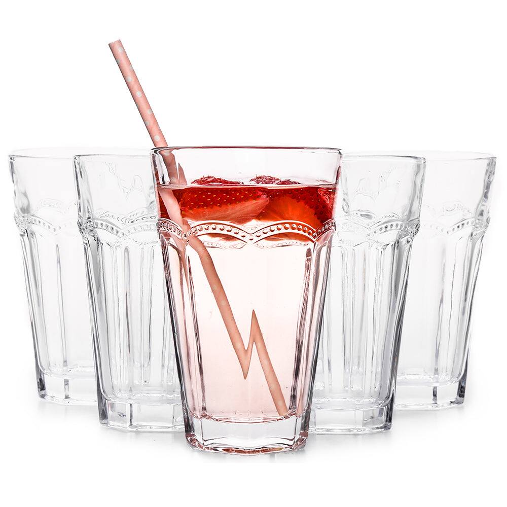 Front. BreeBe - Pearl Ridge Highball Glasses (13 oz. set of 6) - Clear.