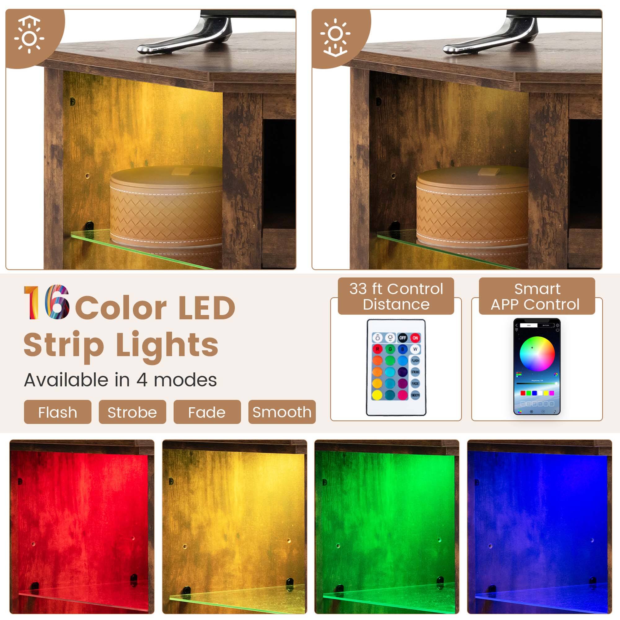 16 Color LED Strip Lights  
Available in 4 modes  
Flash Strobe Fade Smooth  

33 ft Control Distance  
Smart APP Control