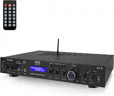 KCCE CH- CN EO HH b HI 0 1 2 3 4 5 6 7 8 9 PDA7BU POWER I 0 A - a - - - ECHO MC VOL MNNE - - NNC PYLE MODE M PyleUSA.com ID3 C) Me 3 VOLUME BLUETOOTH BT REMOTE CONNECTED AUX COIoVD MICS u3- MC2 Amplifier TV Audio Receiver System a 5 -10 5 BASS ALDIO IN TREBLE BALANCE MAX G HPUT MAX SW.VOL AUX SELECTOR