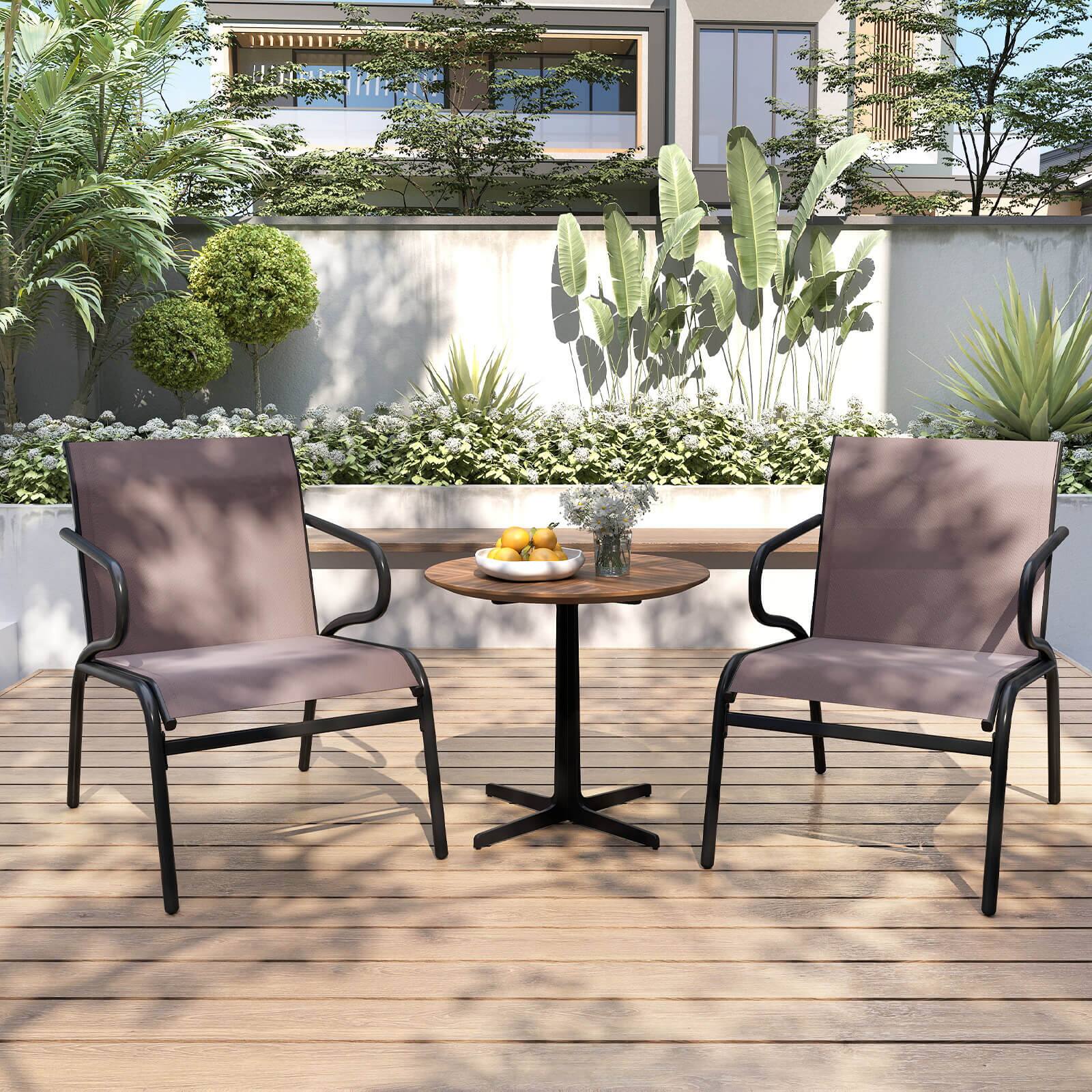 Alt View 1. Costway - Costway Patio Chairs Set of 2 with Breathable Fabric & Metal Frame Armrests for Poolside - Black,Brown.