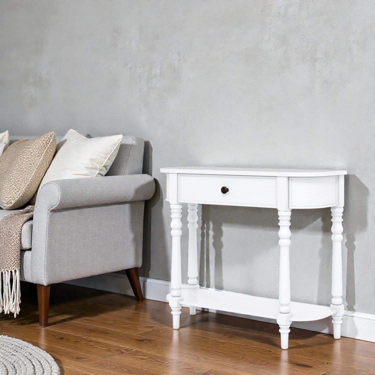 Hivvago - Mid-Century Style 36" Console Table with Two Levels for Living Room - White