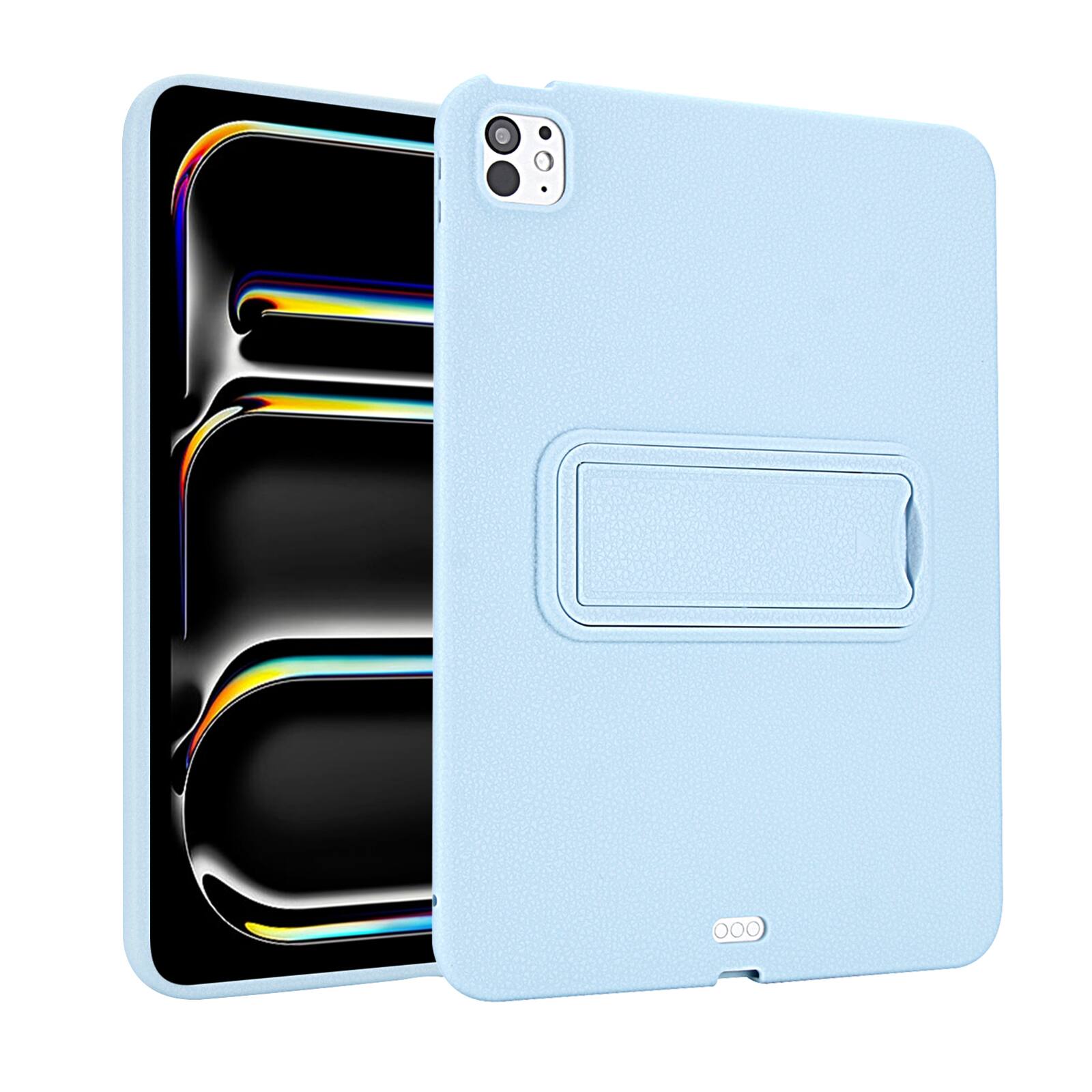 Angle. Dteck - Shockproof Case for Apple iPad Pro (M5) 11" 2025, Slim Leather Texture Protective Cover with Multi Angle Folding Stand - Lightblue.