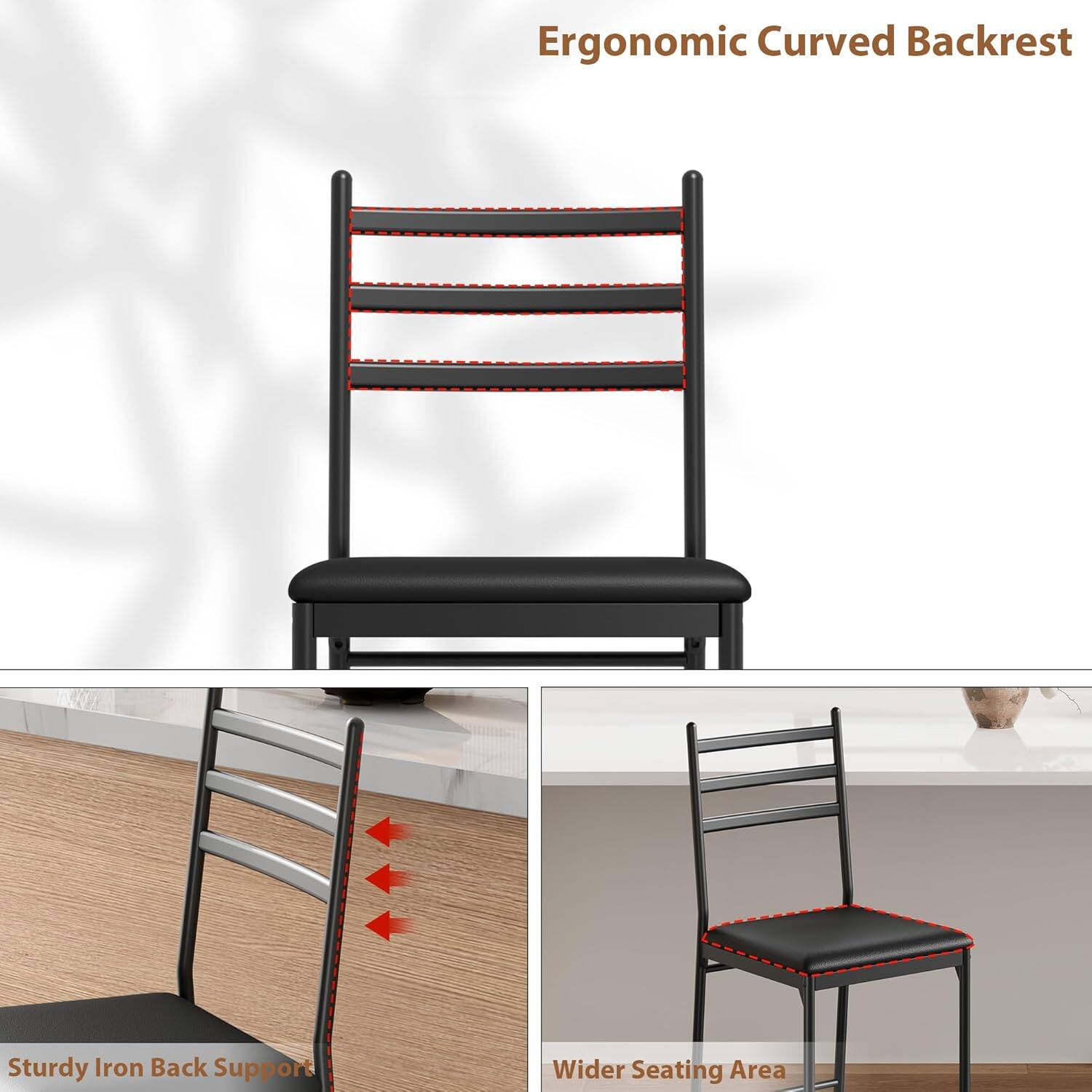 Ergonomic Curved Backrest  
Sturdy Iron Back Support  
Wider Seating Area