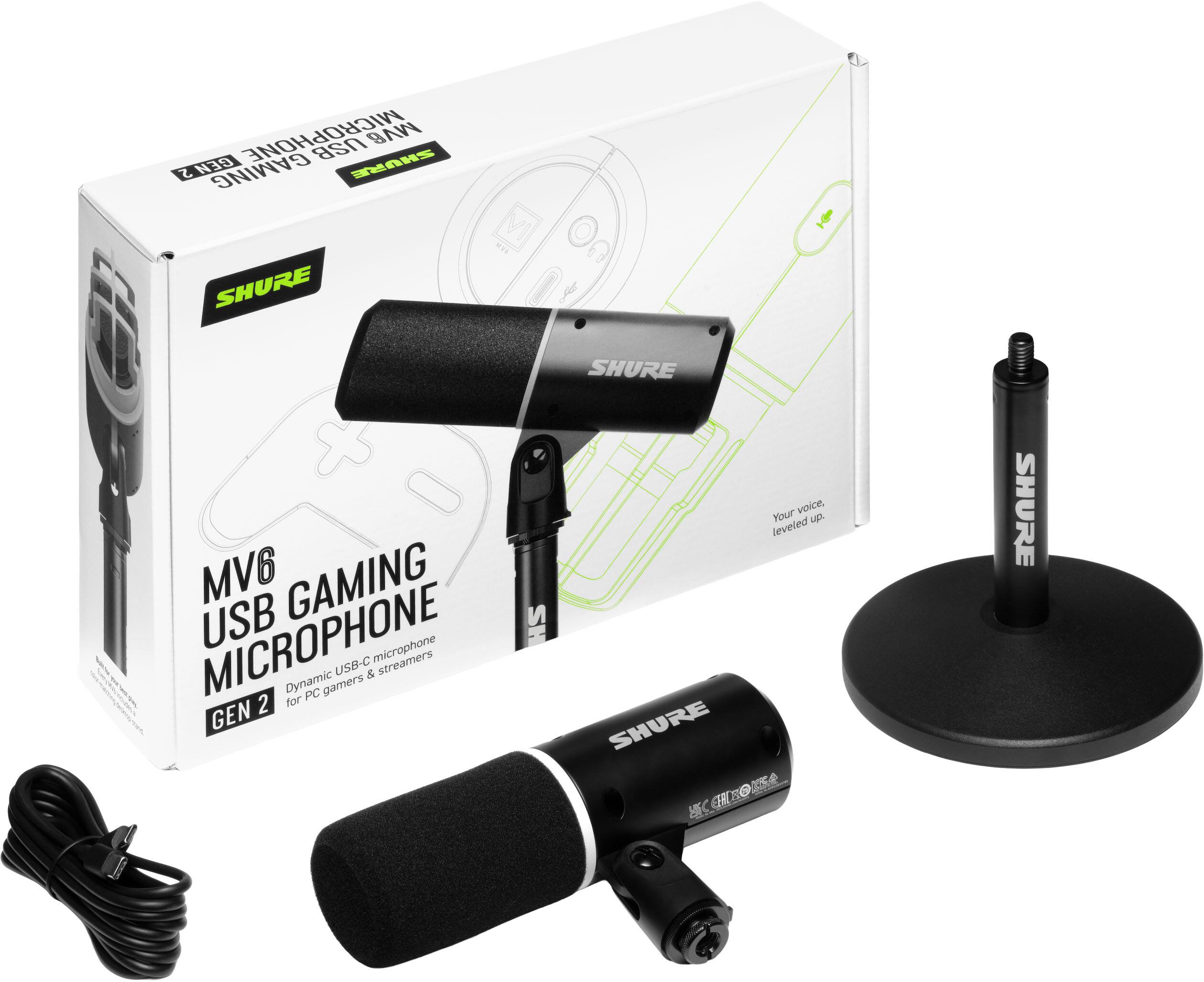 MICROPHONE MV6 USB 2 GEN GAMING SHURE

SHURE
MV6 GAMING MICROPHONE USB microphone HS USB-C & streamers Dynamic gamers for PC GEN 2
Your voice, leveled up.