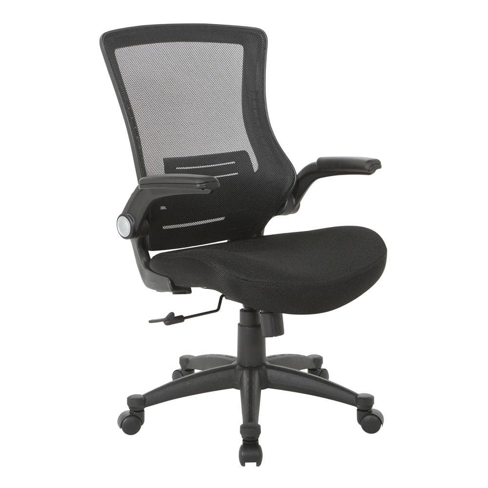 FurniFact - High-Back Office Chair – Mesh Desk Chair With Flip-Up Armrests - Black