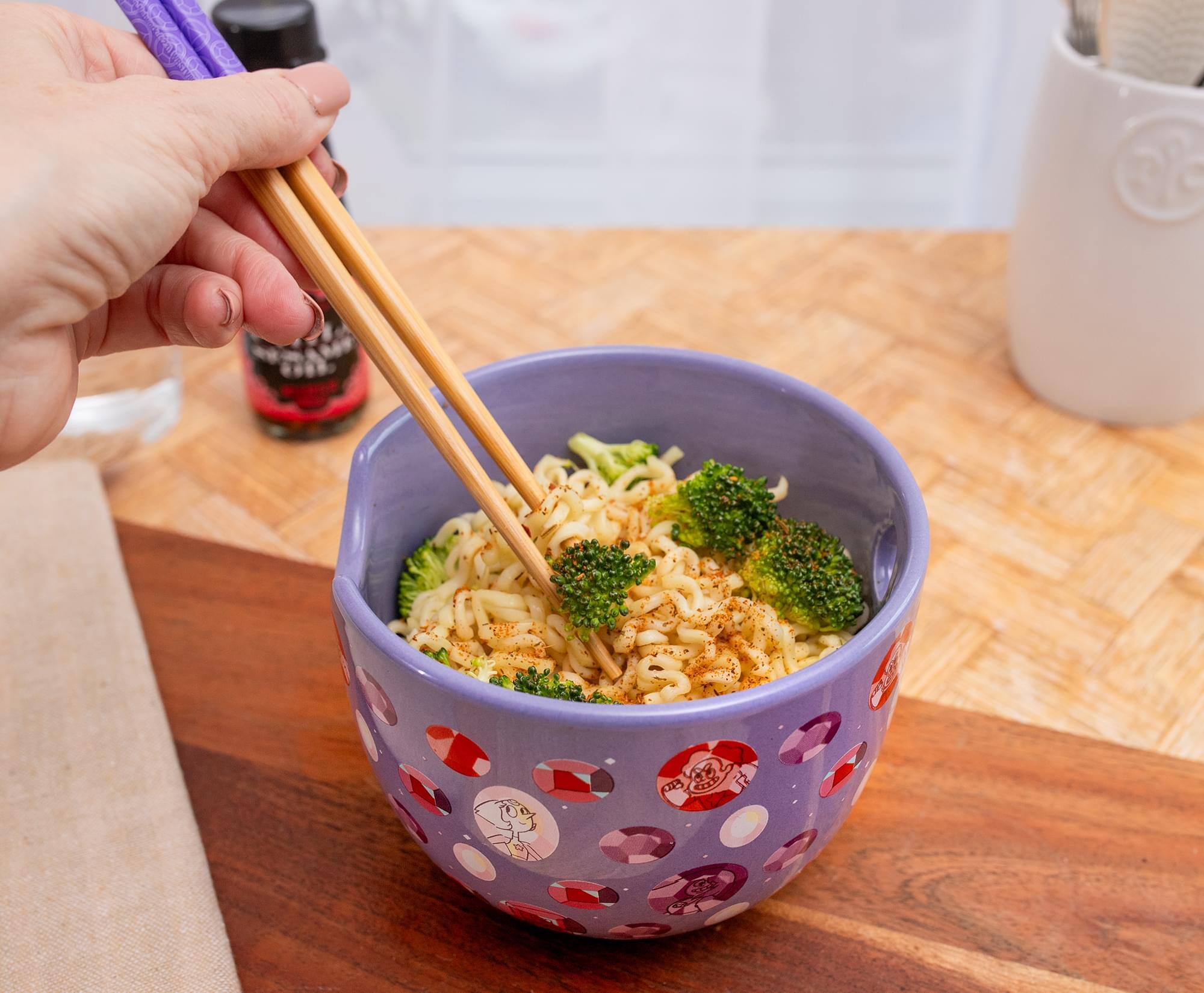 Alt View 4. Silver Buffalo - Steven Universe Crystal Gems 20-Ounce Ceramic Ramen Bowl and Chopstick Set - Purple.