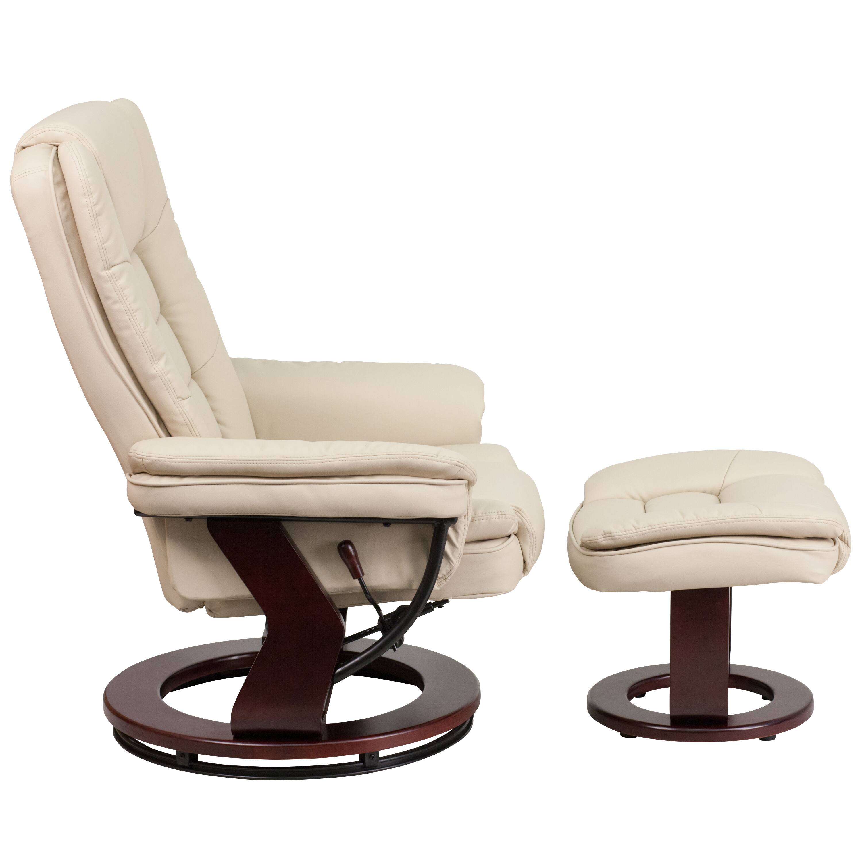 Alt View 16. Alamont Home - Bali Beige LeatherSoft Multi-Position Recliner &Ottoman w/Swivel Mahogany Wood Base - Beige.