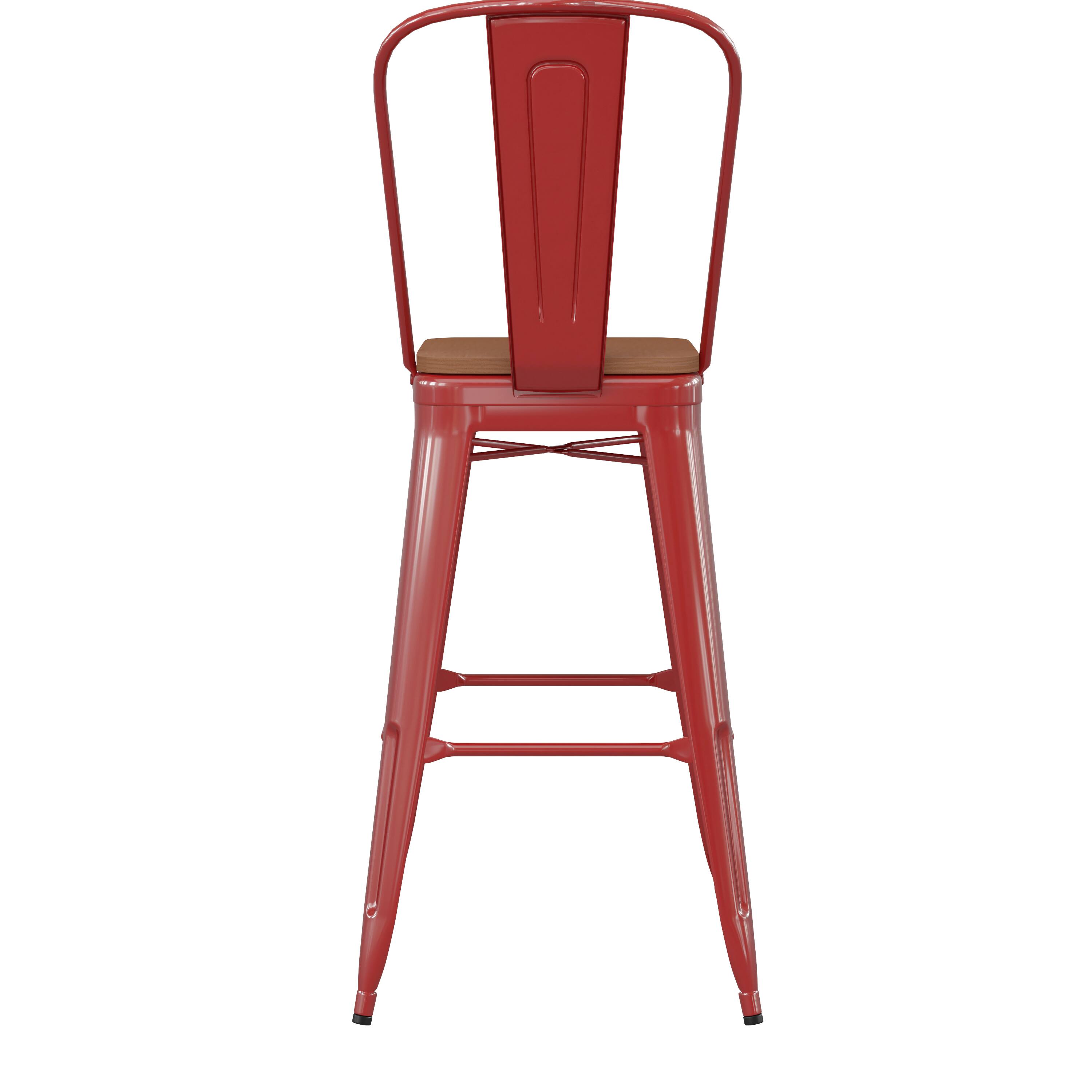 Alt View 8. Emma + Oliver - Kam Metal Indoor-Outdoor Stool with Removable Back and All-Weather Polystyrene Seat - Teak Seat/Red Frame.