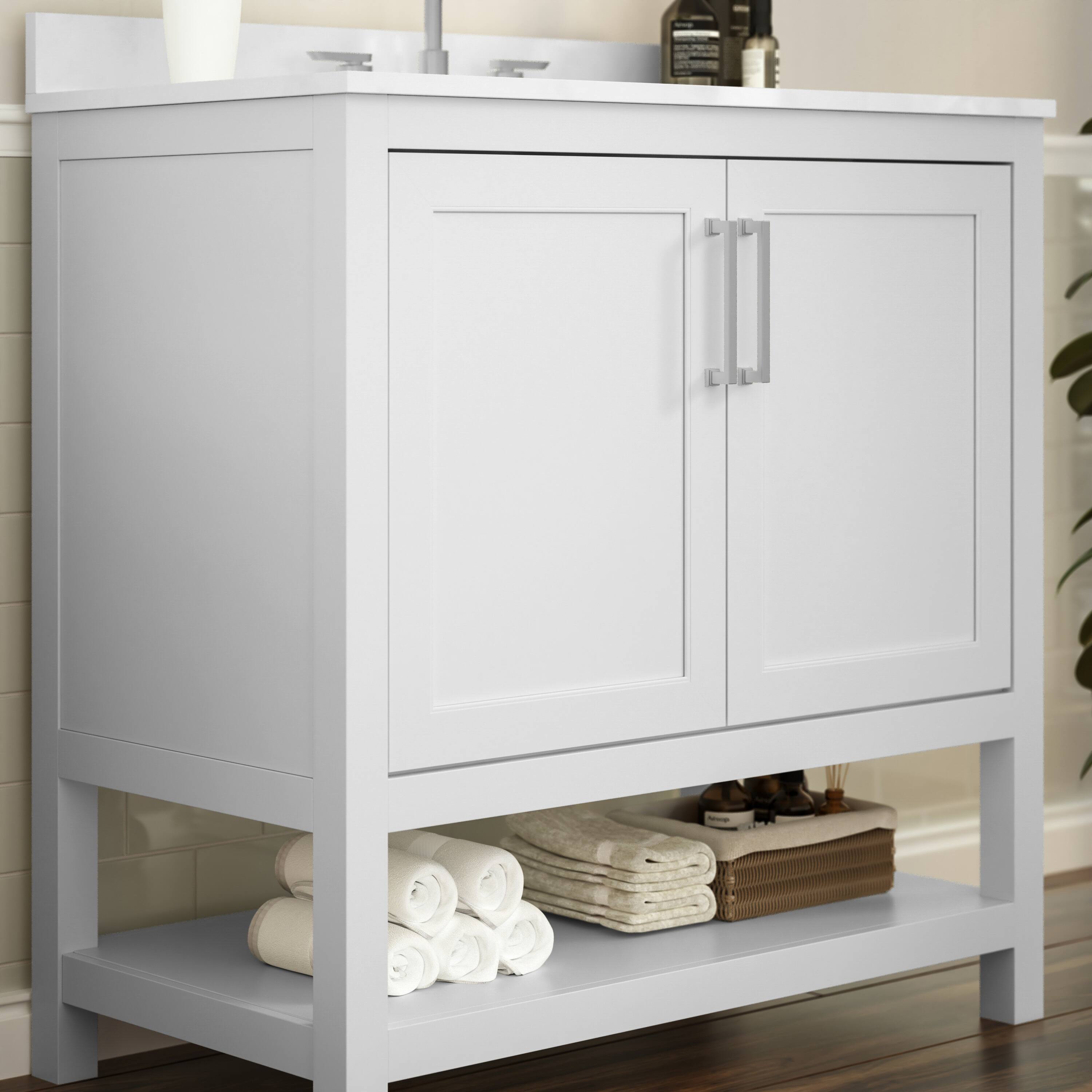Alt View 2. Flash Furniture - Vega 36 Inch Bathroom Vanity with Sink Combo, Storage Cabinet with Soft Close Doors and Open Shelf, Carrara Marble Finis - White.
