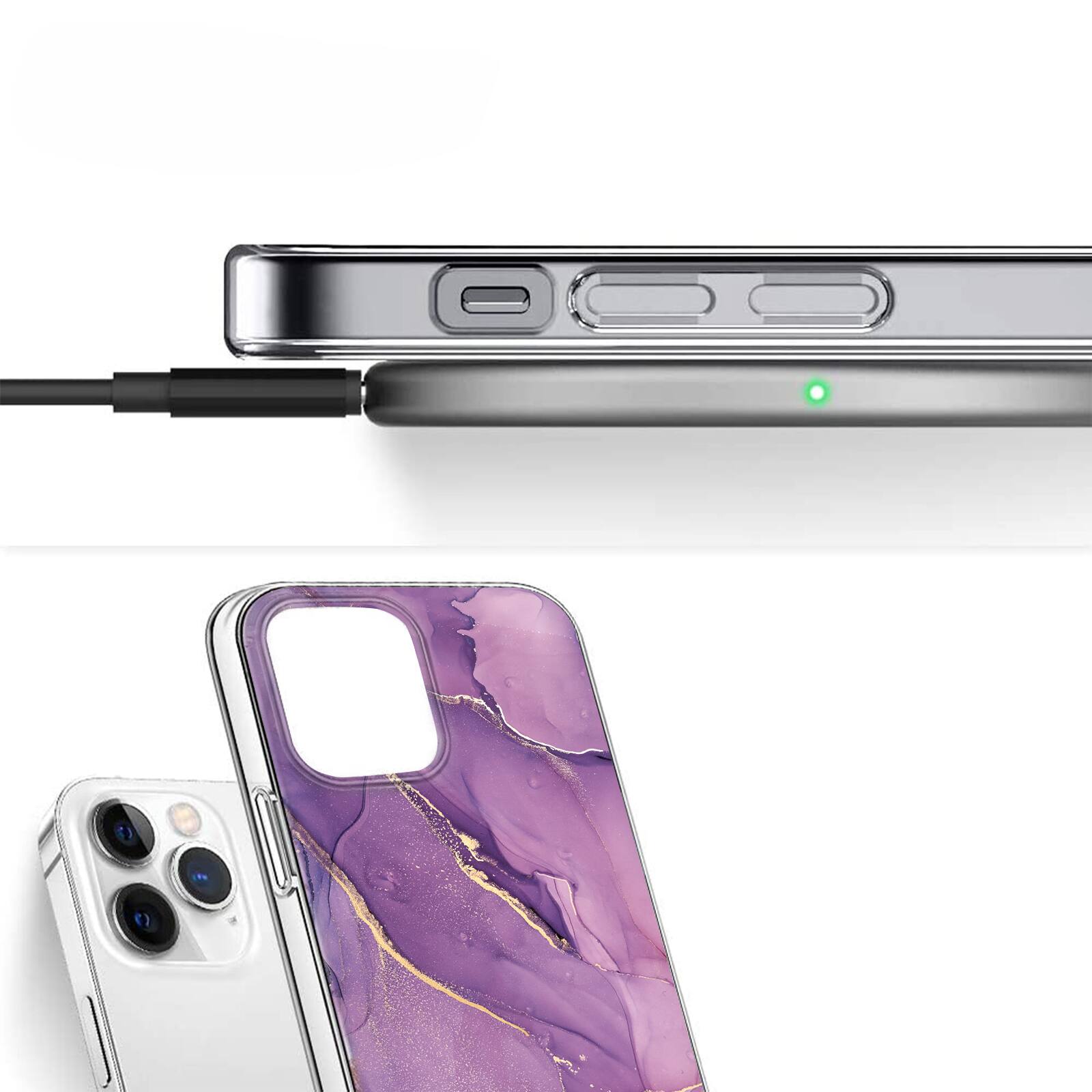 Left. SaharaCase - Inspire Seres Case Compatible with Magsafe for iPhone 15 Pro - Purple Marble - Purple.