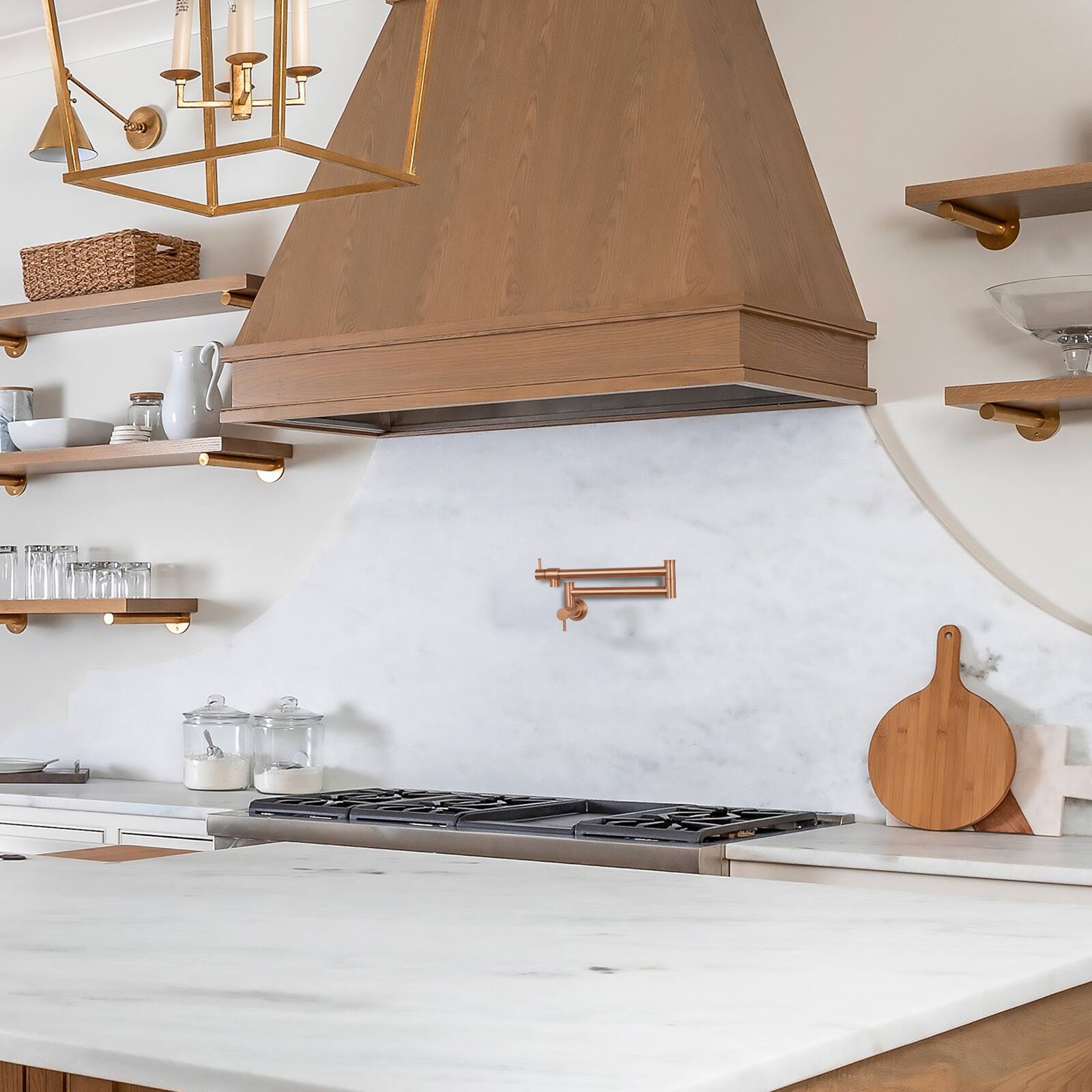 Alt View 7. Akicon - Akicon Solid Brass Wall-Mounted Pot Filler Kitchen Faucet with Double Joint Swing Arms for Stovetop in Copper - Copper.