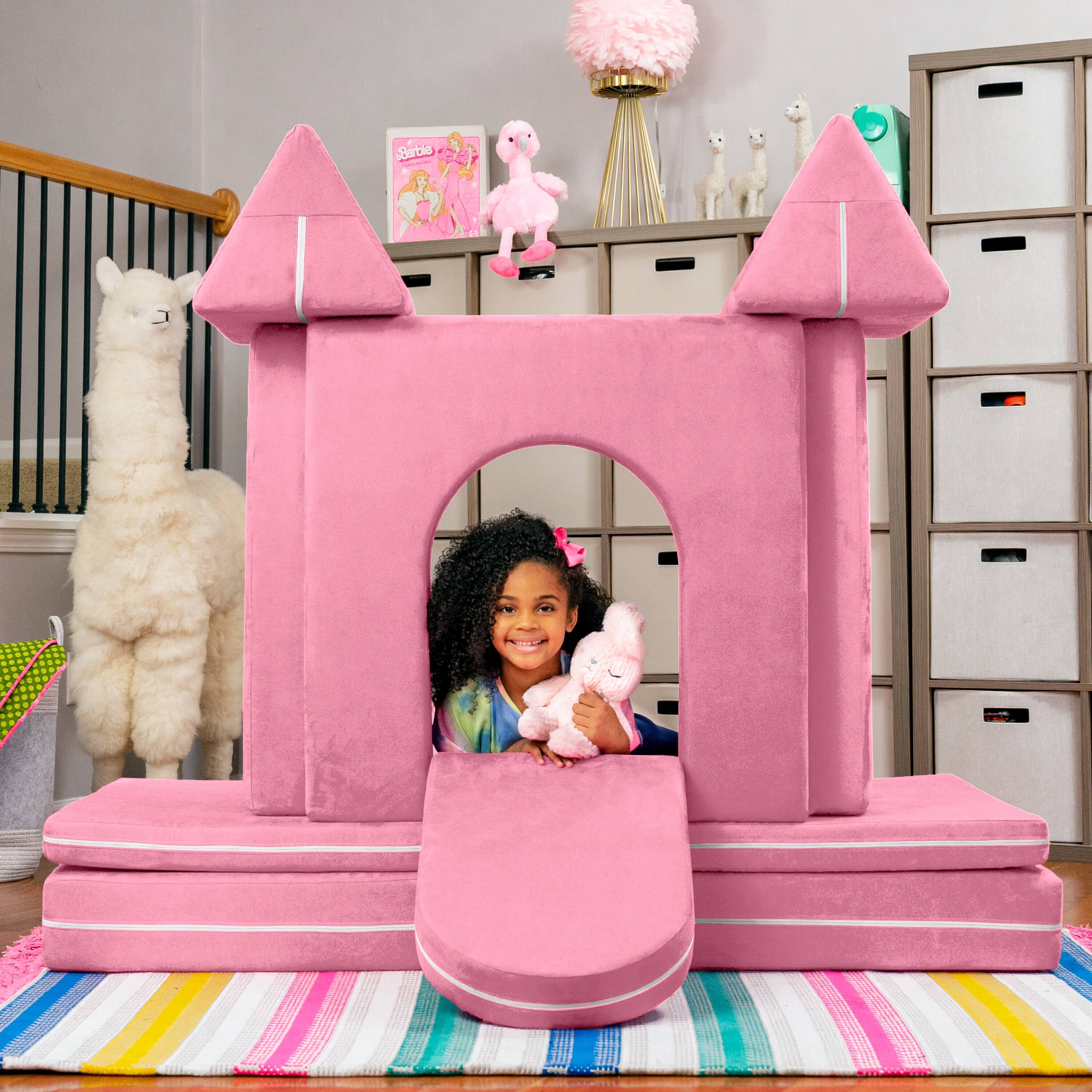 Angle. Jaxx - Jaxx Zipline Playscape Castle Gate - Playtime Furniture for Imaginative Kids, Pink - Pink.