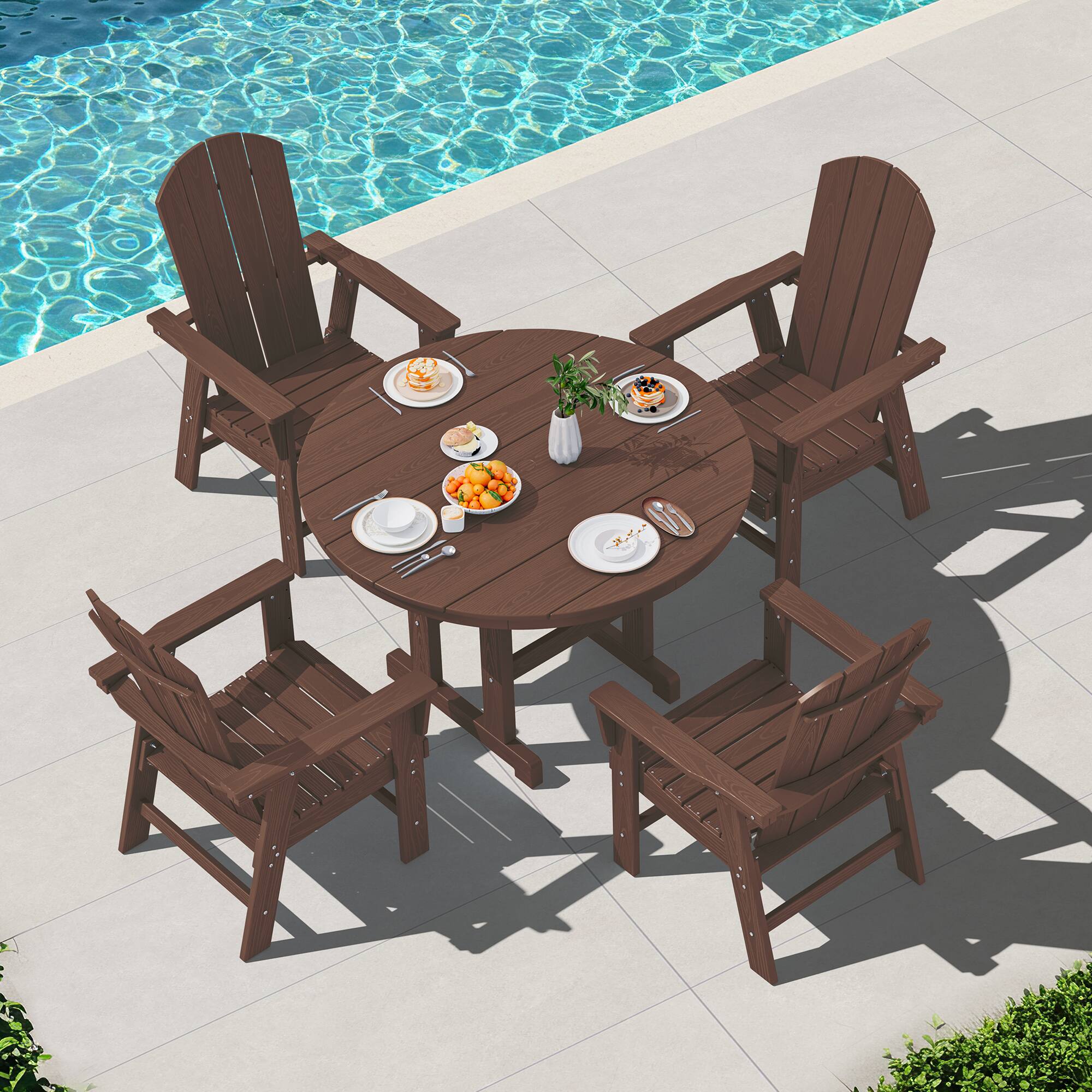 Alt View 5. SERWALL - SERWALL Outdoor Adirondack Dining Chair Set of 2, HDPE All Weather Outdoor Chairs, Coffee - Coffee.