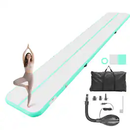 VEVOR - Inflatable Gymnastics Air Mat 20 ft Training Mats w/ Electric Pump, 4 inches Thick Sturdy Tumble Track, Tumbling Mat - Mint Green