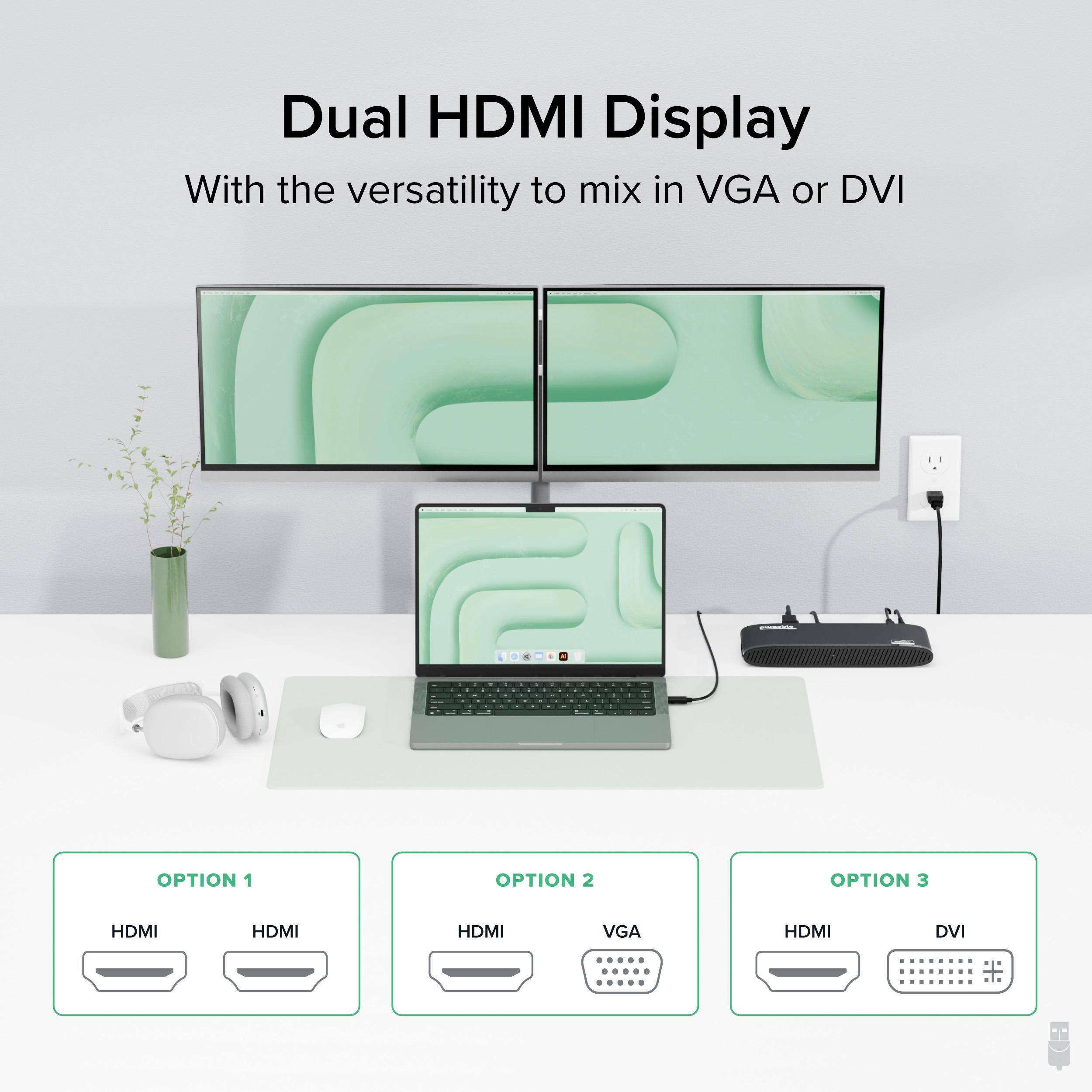 Dual HDMI Display With the versatility to mix in VGA or DVI . OPTION 1 HDMI HDMI HDMI OPTION 2 VGA OPTION 3 HDMI DVI