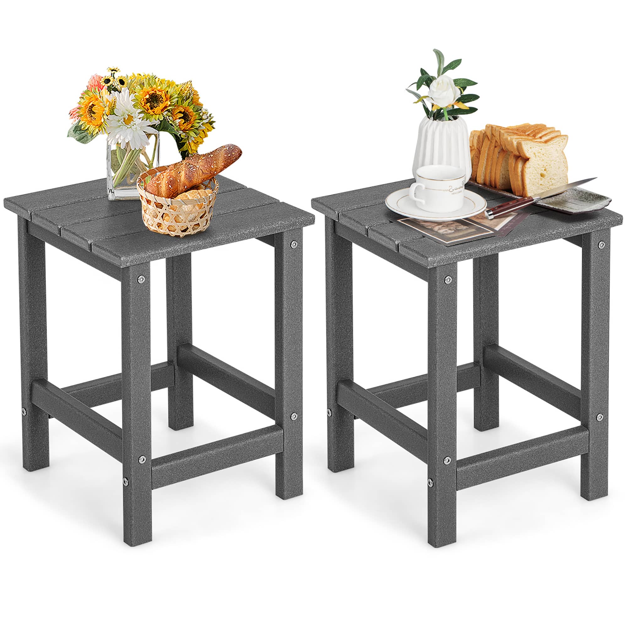 Gymax - 2PCS 14'' Patio Adirondack Side Table HDPE Square Weather Resistant Garden Grey - Gray price history on PriceWatchPro