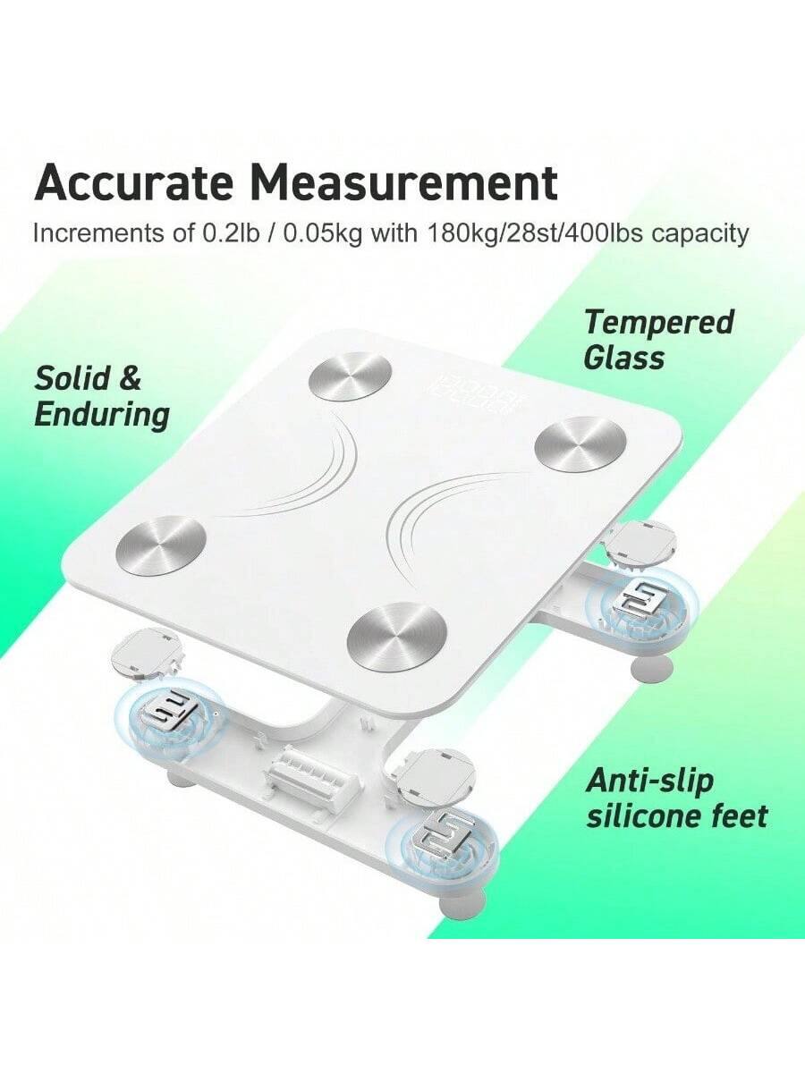 Accurate Measurement  
Increments of 0.2lb / 0.05kg with 180kg/28st/400lbs capacity  

Solid & Enduring  

Tempered Glass  

Anti-slip silicone feet