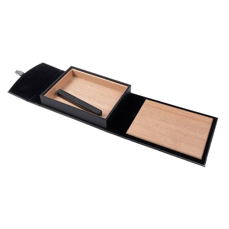 Alt View 1. Prestige - Florence Travel Cigar Humidor - Black Leather with White Stitching.