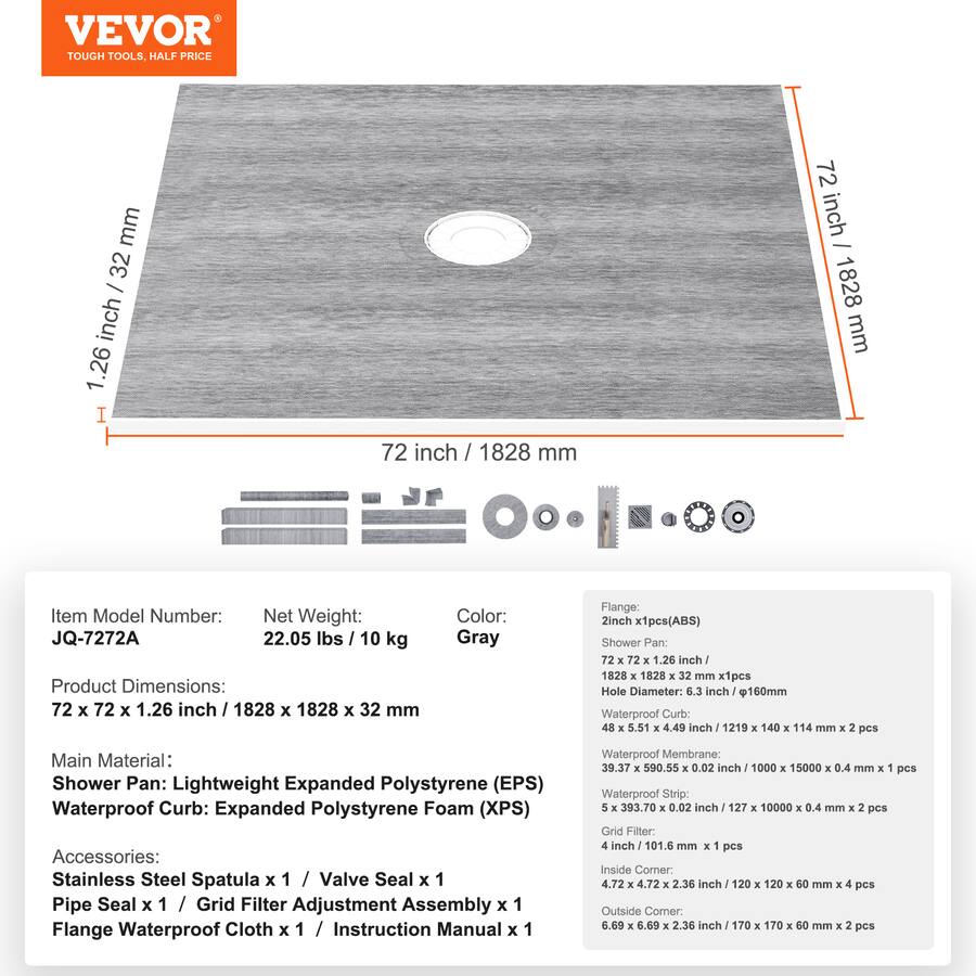 Shower Net Rag VEVOR Shower Curb Kit, 72