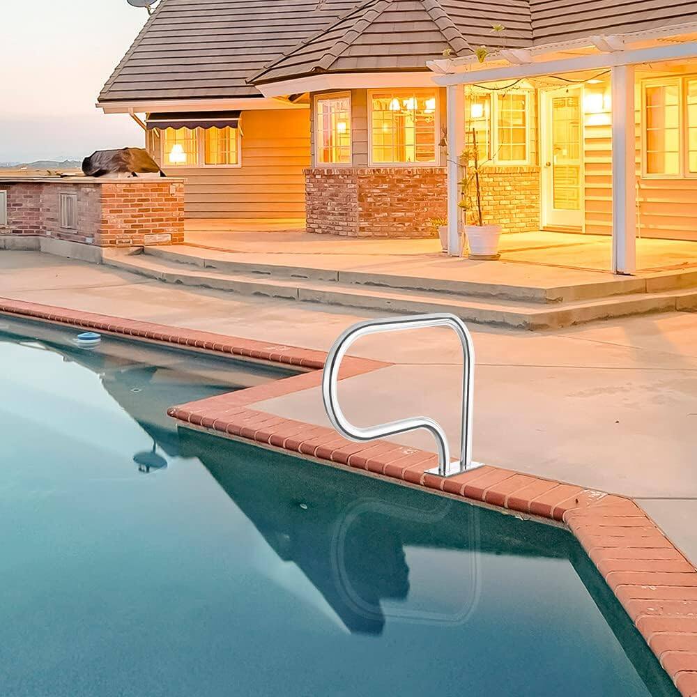 Alt View 7. Winado - Swimming Pool Hand Rail, Stainless Steel 3-Bend Pool Stair Dual Pool Handrails for In/Outdoor Inground Swimming Pool - Stainless Steel.