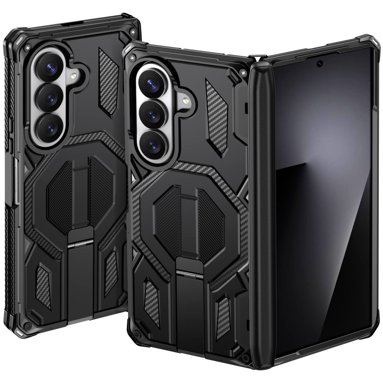 Angle. Dteck - Heavy Duty Rugged Magnetic Case For Samsung Galaxy Z Fold8 Ultra, Foldable Kickstand Shockproof Hinge Protection Cover - Black.