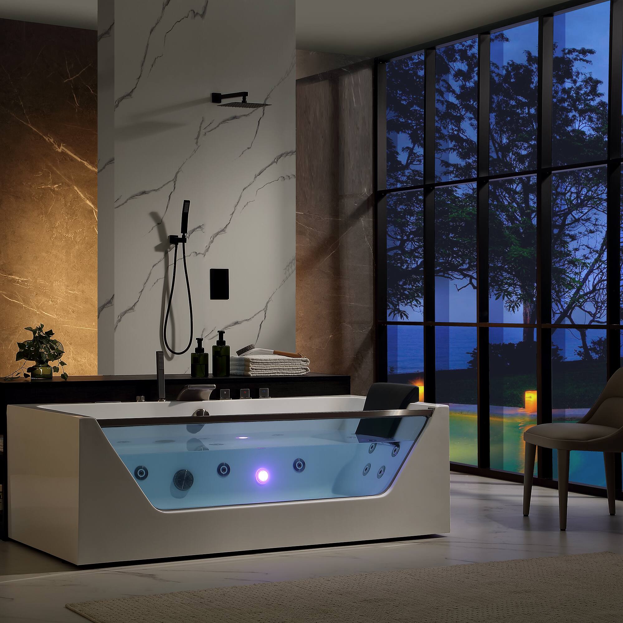 Alt View 1. Empava - 71 in. x 30 in. Whirlpool Bathtub Rectangular Jetted SPA Bath Tub with Center Drain-Brushed Nickel Tub filler in White - White.