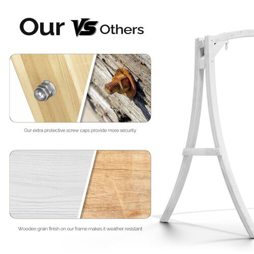 Our VS Others

Our extra protective screw caps provide more security

Wooden grain finish on our frame makes it weather resistant