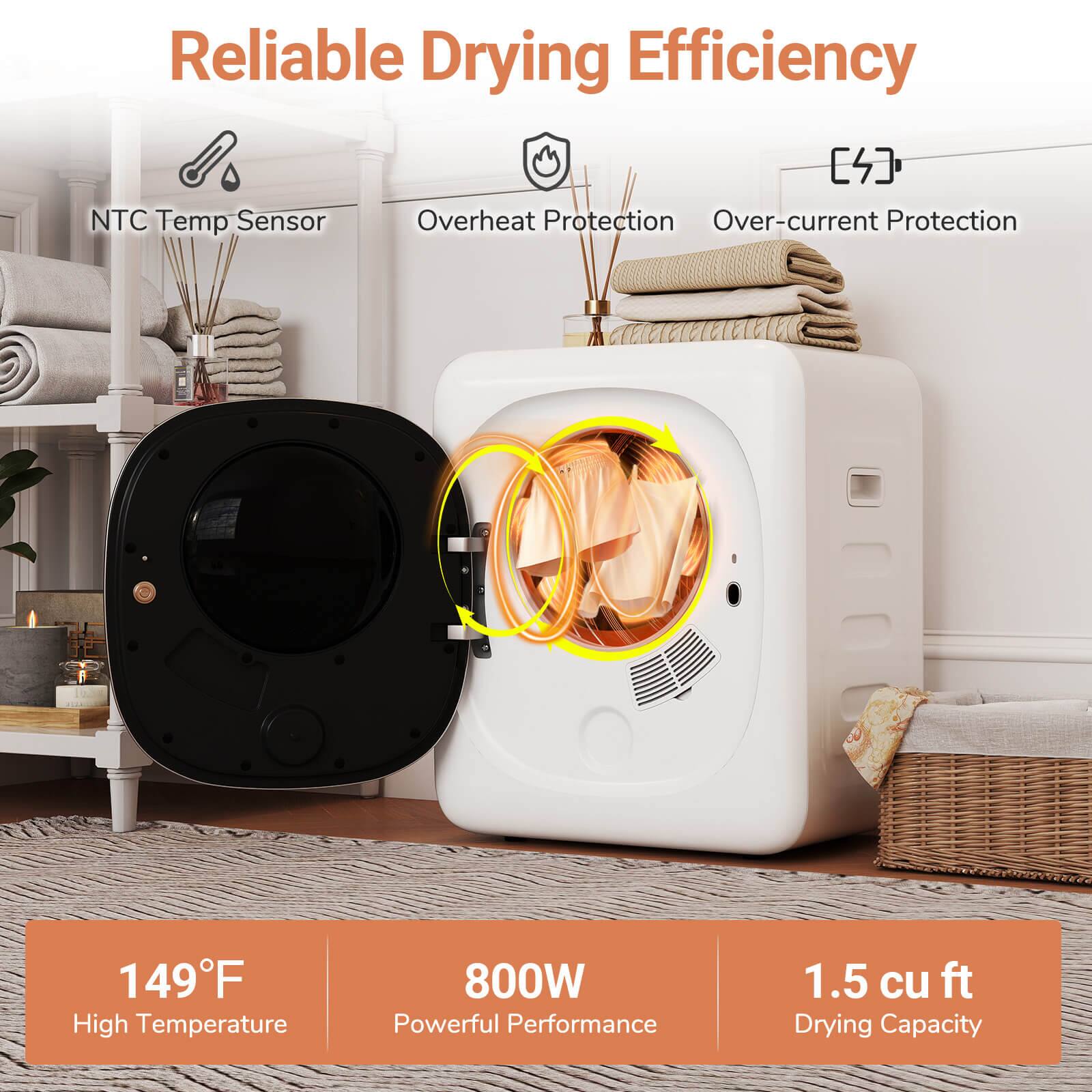 Costway 1.5 cu.ft Compact Drying Machine with Stainless Steel Tub & LED ...