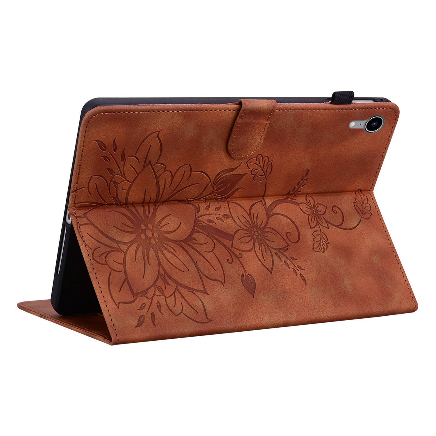 Left. Dteck - Case for Apple iPad mini (A17 Pro) 2024 & iPad mini 6th Gen 8.3" 2021,Embossed Pattern PU Leather Flip Card Holder Cover - Brown.