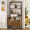 Front. Aheaplus - Vertical File Cabinet with Charging Station, Lock & Large Drawer - Printer Stand, Shelves for Letter/A4/Legal - Rustic Brown.