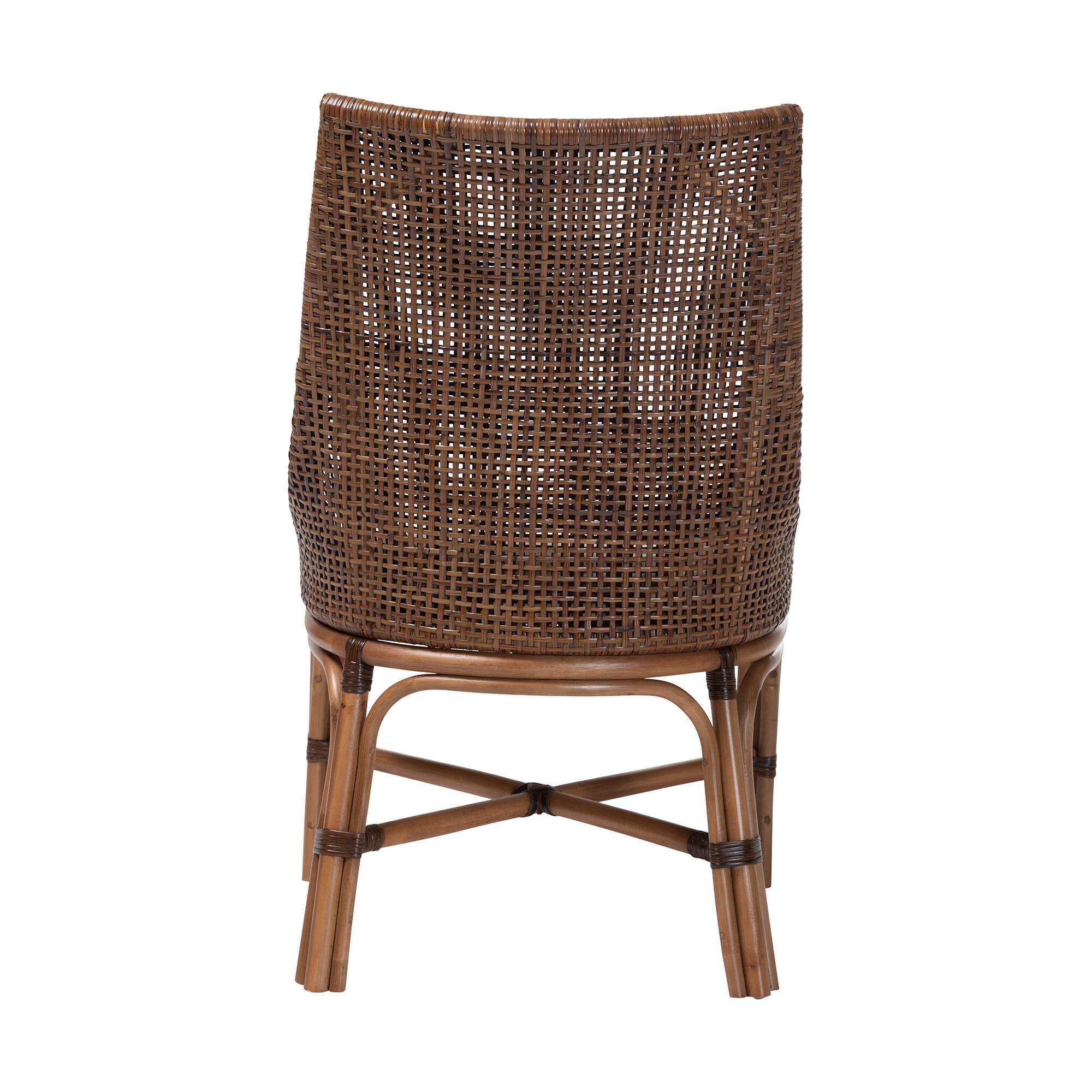 Back. bali & pari - Bella Rattan Dining Chair with Cushion - Handwoven Wicker Accent Side Chair with High Backrest, Coastal Boho Seating - Coffee Bean.