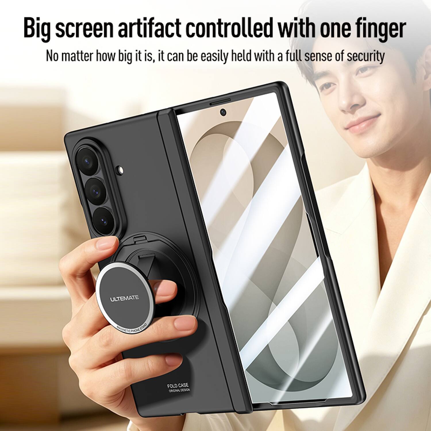 Big screen artifact controlled with one finger  
No matter how big it is, it can be easily held with a full sense of security  
ULTIMATE NEOM FOLD CASE CROAAL DESA