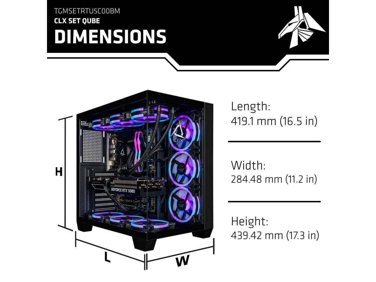 TGMSETRTUSCOOBM  
CLX SET QUBE  
DIMENSIONS  

Length: 419.1 mm (16.5 in)  
Width: 284.48 mm (11.2 in)  
Height: 439.42 mm (17.3 in)