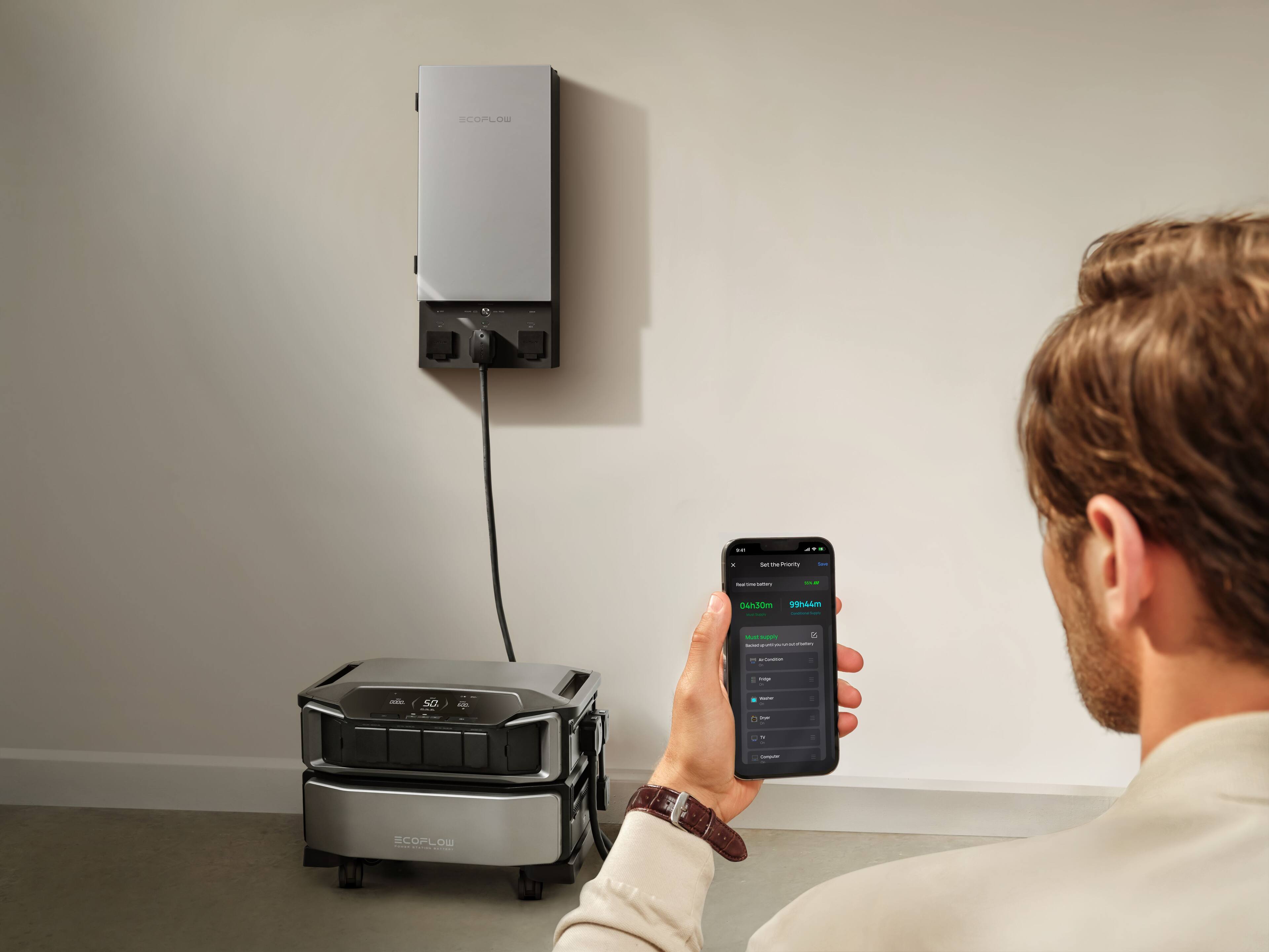 ECOFLOW

Set the Priority

Real-time battery

04h30m

99h44m

Most popular

- Air Conditioner
- Fridge
- Microwave
- TV
- Computer