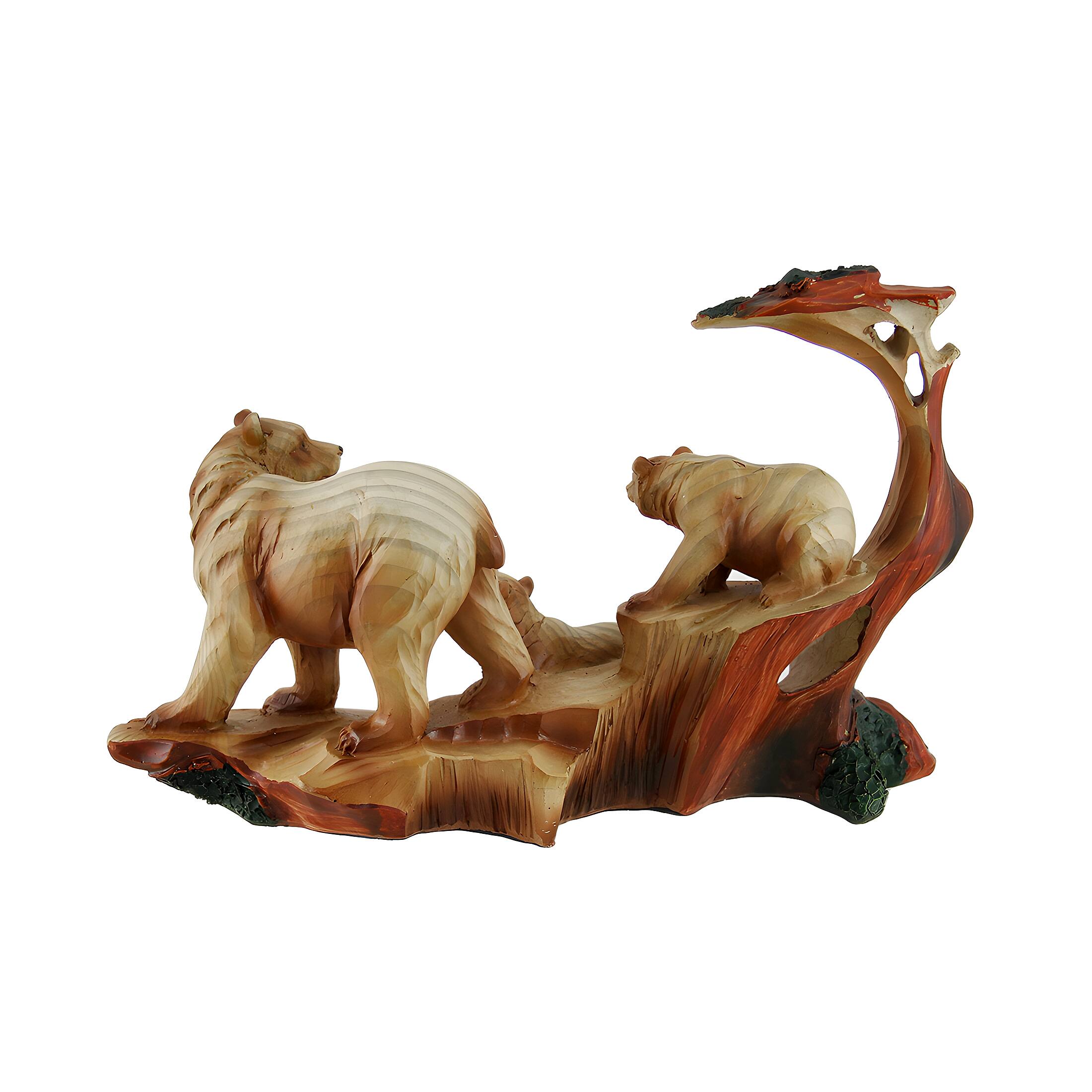 Alt View 2. Zeckos - Mother Bear and Cubs Carved Wood Look Resin Statue - Beige.