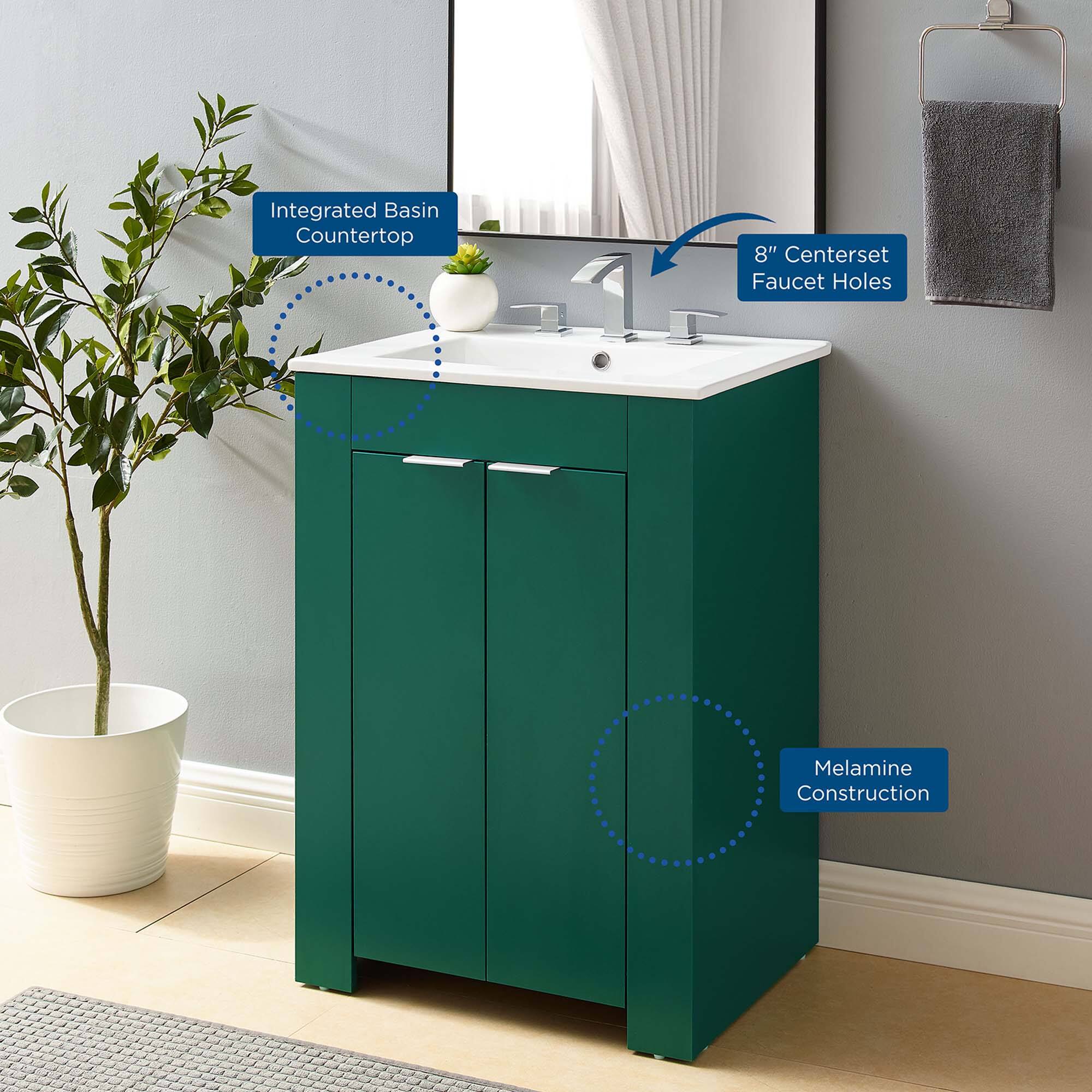 Integrated Basin Countertop  
8" Centerset Faucet Holes  
Melamine Construction
