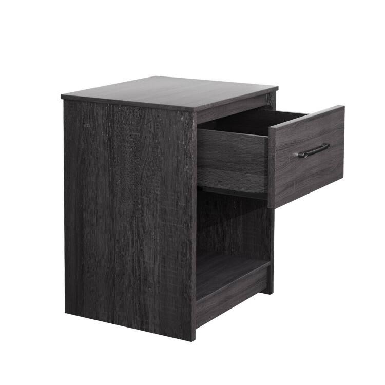 Alt View 5. SlickBlue - Bedside Table with Drawer and Open Storage Compartment in Wood Finish - Black.