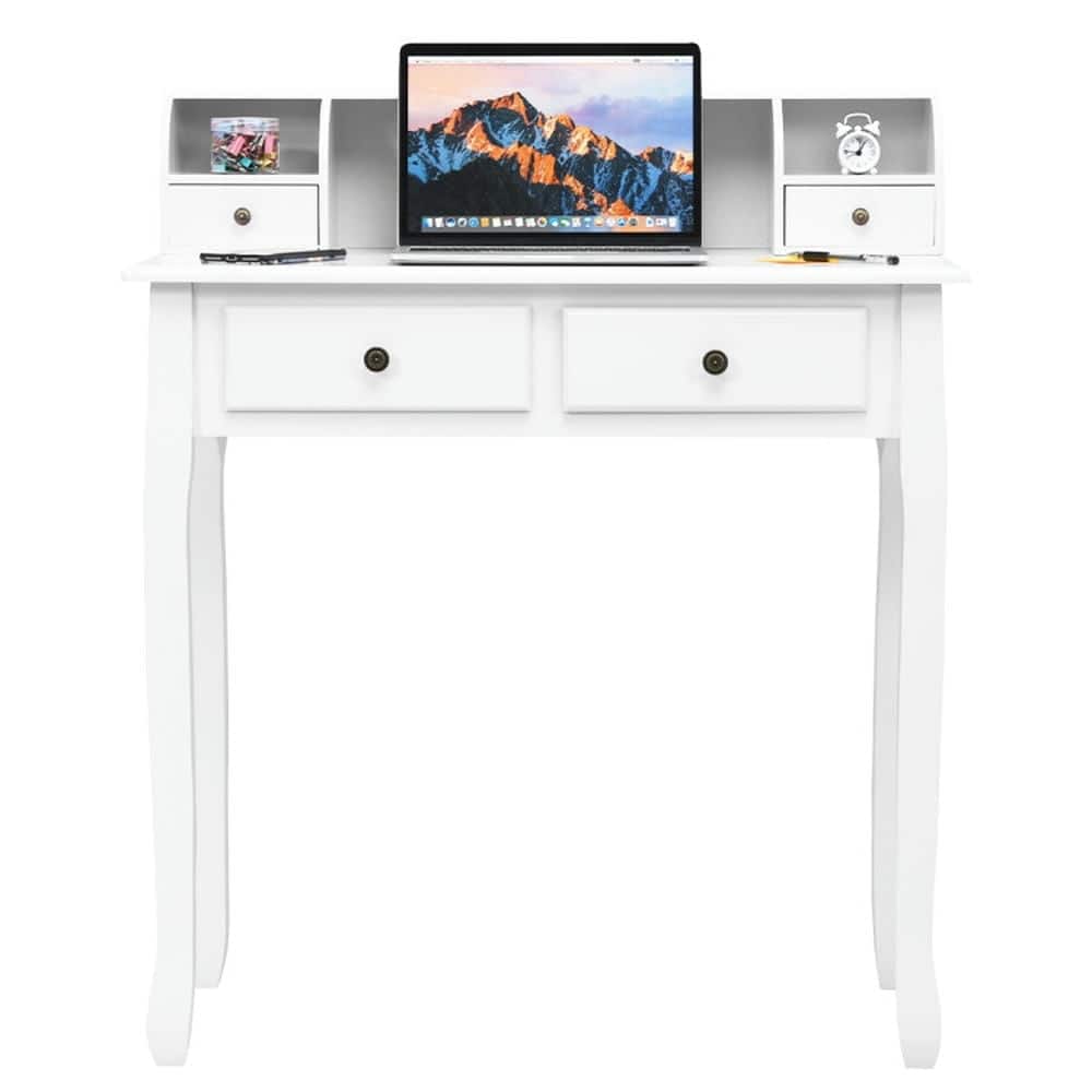 Kadyn - Removable Floating Organizer 2-Tier Mission Home Computer Vanity Desk- Home Office Desks, Gaming Computer Desks - White