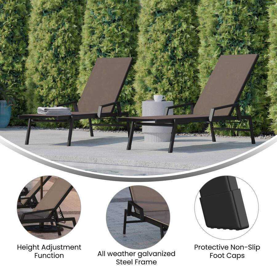 Emma + Oliver Braelin Set of 2 Textilene Adjustable 5 Position Patio ...