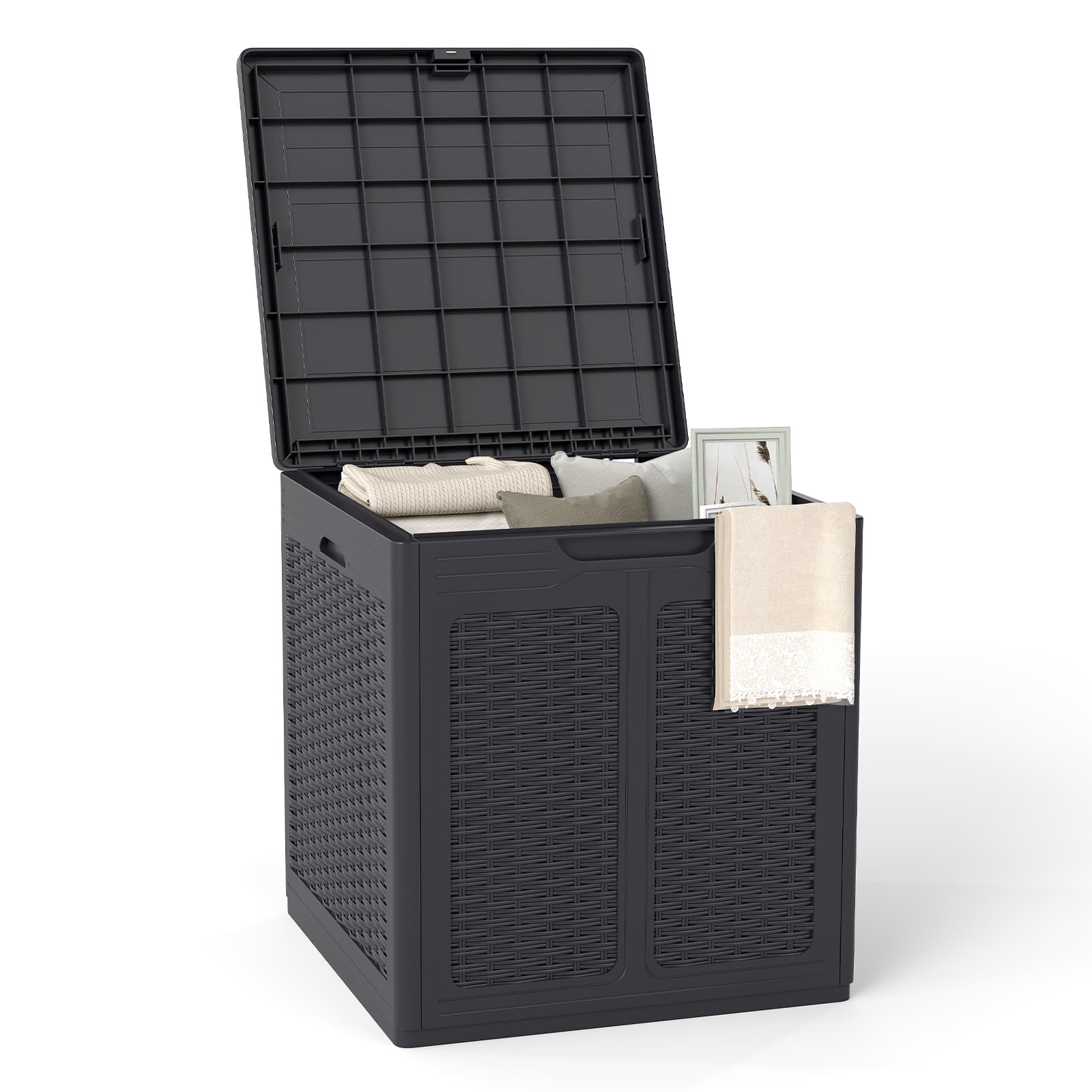 Costway - 39 Gallon Outdoor Storage Box with Rattan Patterns & Lockable Lid for Garden Tools - Brown price history on PriceWatchPro