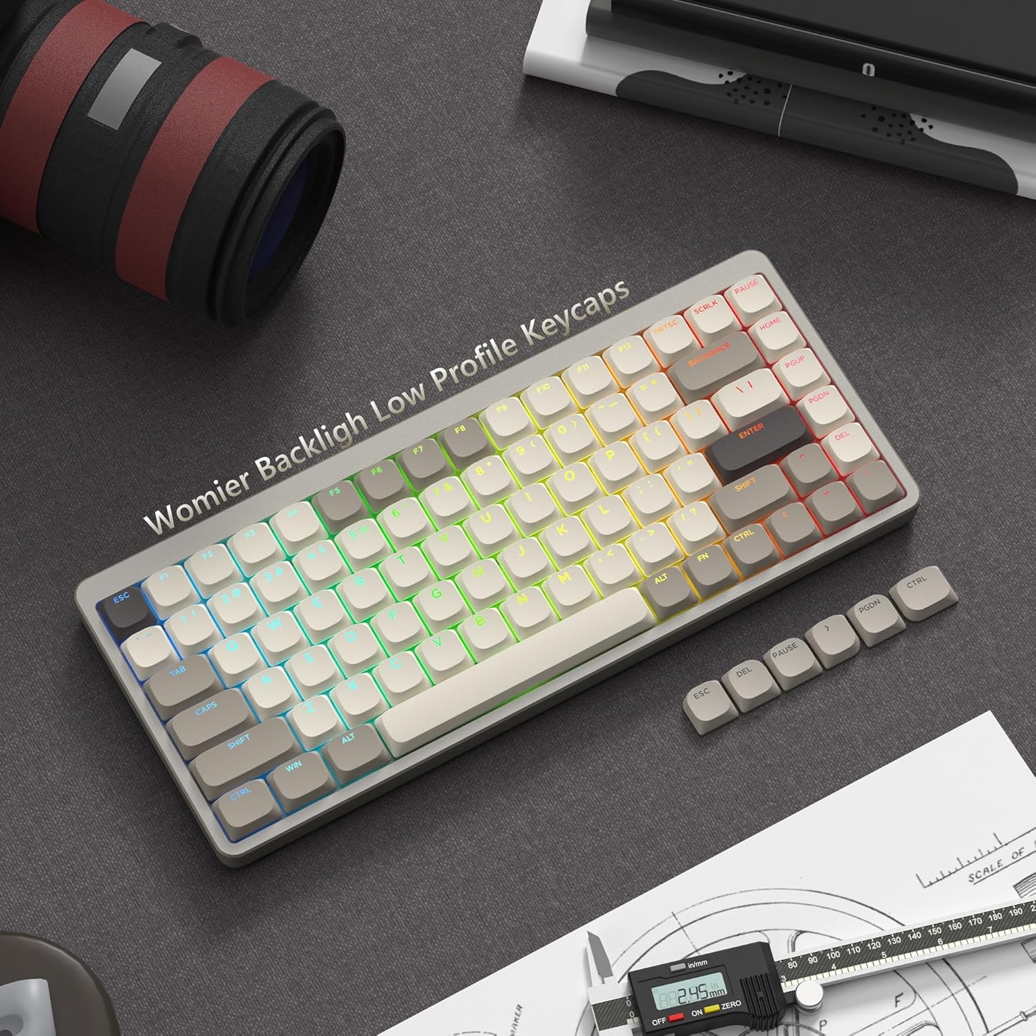 PAUTH Keycaps SCRLA HRTSC HOME F  
Profile P10 FN I I F Low PODN m 3 FB O E ENTEN DEL t Backligh 1 F3 9 P P 8 O FE & i SHEPT Womier I P E L ? U 1 F 4 K > CTML V FS J < PM T PI . M M AL2 R CTBL ESC G N E PGDN e e W 1 D V Q PALSE S C TA DEL A X ESC CAPS SHAFT ALT WIN CTML  
OF SCALE 100 1H0 9O 170 LS 150 120 det ND0 110 - NO - 245 2  BNO F I I F P

Womier Backligh Low Profile Keycaps